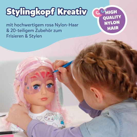 BABY born Styling Head Creative, styling head for painting with high-quality pink hair and over 20 accessories, 836033 Zapf Creation.