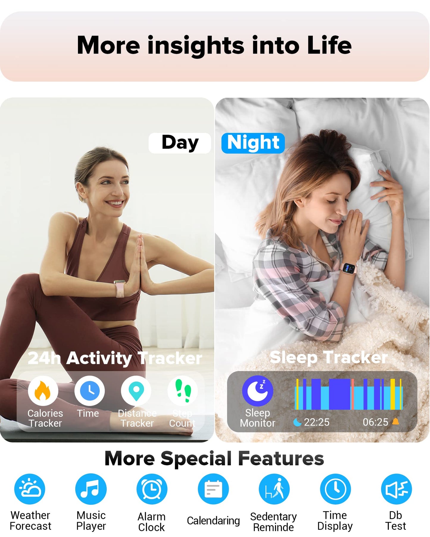 Women's smartwatch with phone function, 1.7" touchscreen pedometer watch with Alexa, 60+ sport modes, heart rate monitor, sleep monitor, SpO2, Whatsapp reminders, IP68 waterproof fitness tracker.