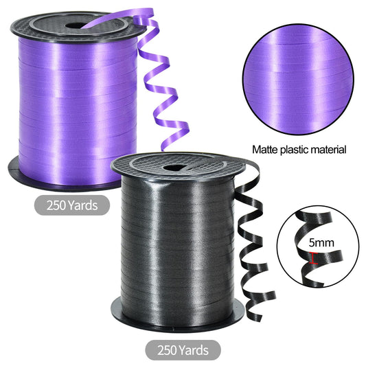 457m of striped ribbon, balloon ribbon for art and craft, decoration, gift wrapping, ribbons and bows for Halloween, Christmas, New Year, birthday, gifts (black and purple)