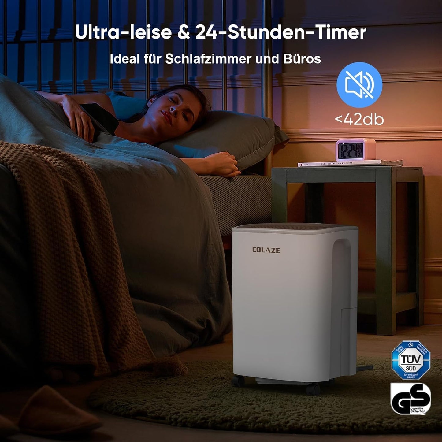 COLAZE Dehumidifier, 12L/24h Electric Dehumidifier, Suitable for Room Sizes up to 120m³ (30m²), Quiet Dehumidifier with Digital Display, Room Dehumidifier for Basement Bedroom Bathroom