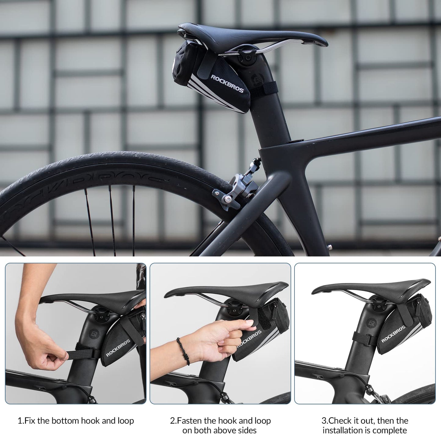 ROCKBROS Bicycle Saddle Bag Bike Seat Bag for MTB Road Bike Folding Bike 15*6.5*5CM* with mounting straps/bracket.