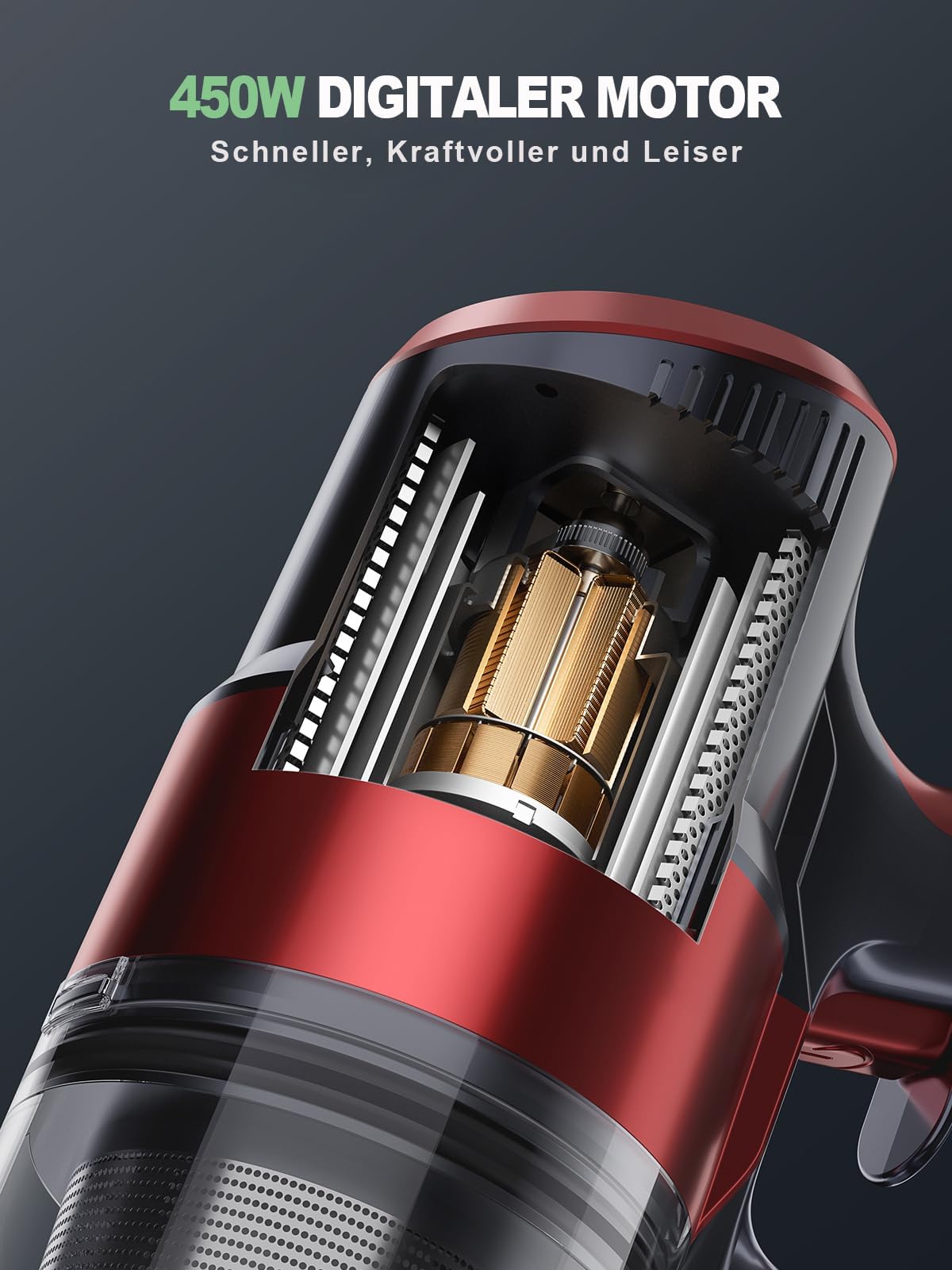 SunSare Cordless Vacuum Cleaner 450W/40000Pa, cordless vacuum with LED display Lightweight Anti-winding, powerful cordless vacuum for floors/carpets/pet hair