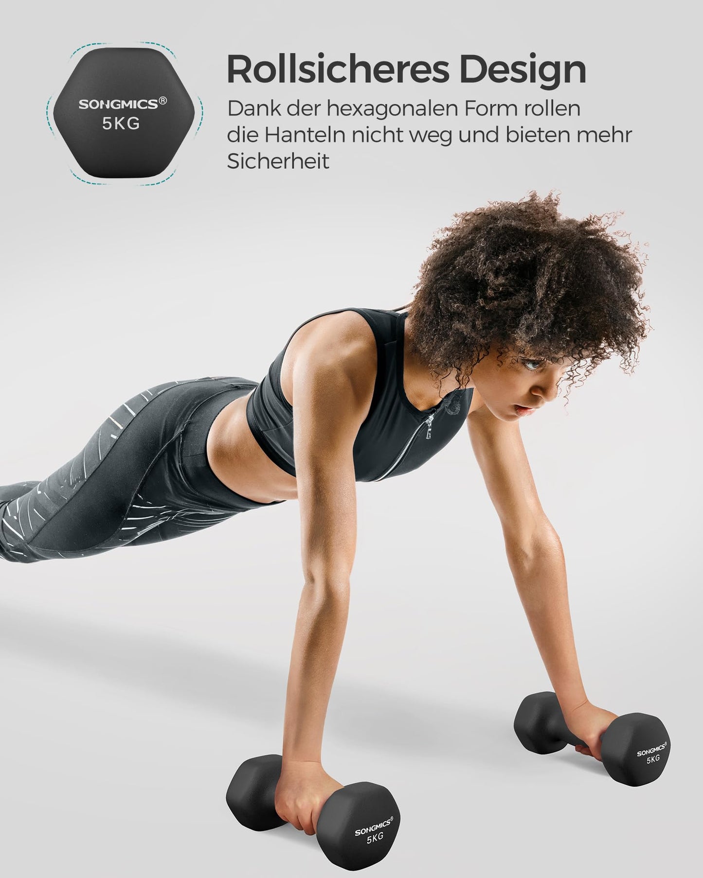 SONGMICS Dumbbells, 2 pcs, 2 x 5 kg, Dumbbell Set, Dumbbells, Hexagon, Neoprene Coating, Strength Training, Workout, Fitness Training, for Home, ink black SYL60BK