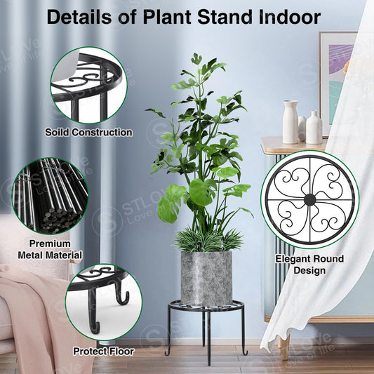 STLOVe® flower stand, 5 piece plant stand metal, black flower pot stand, drink dispenser stand, balcony short stand for garden home decor- various heights