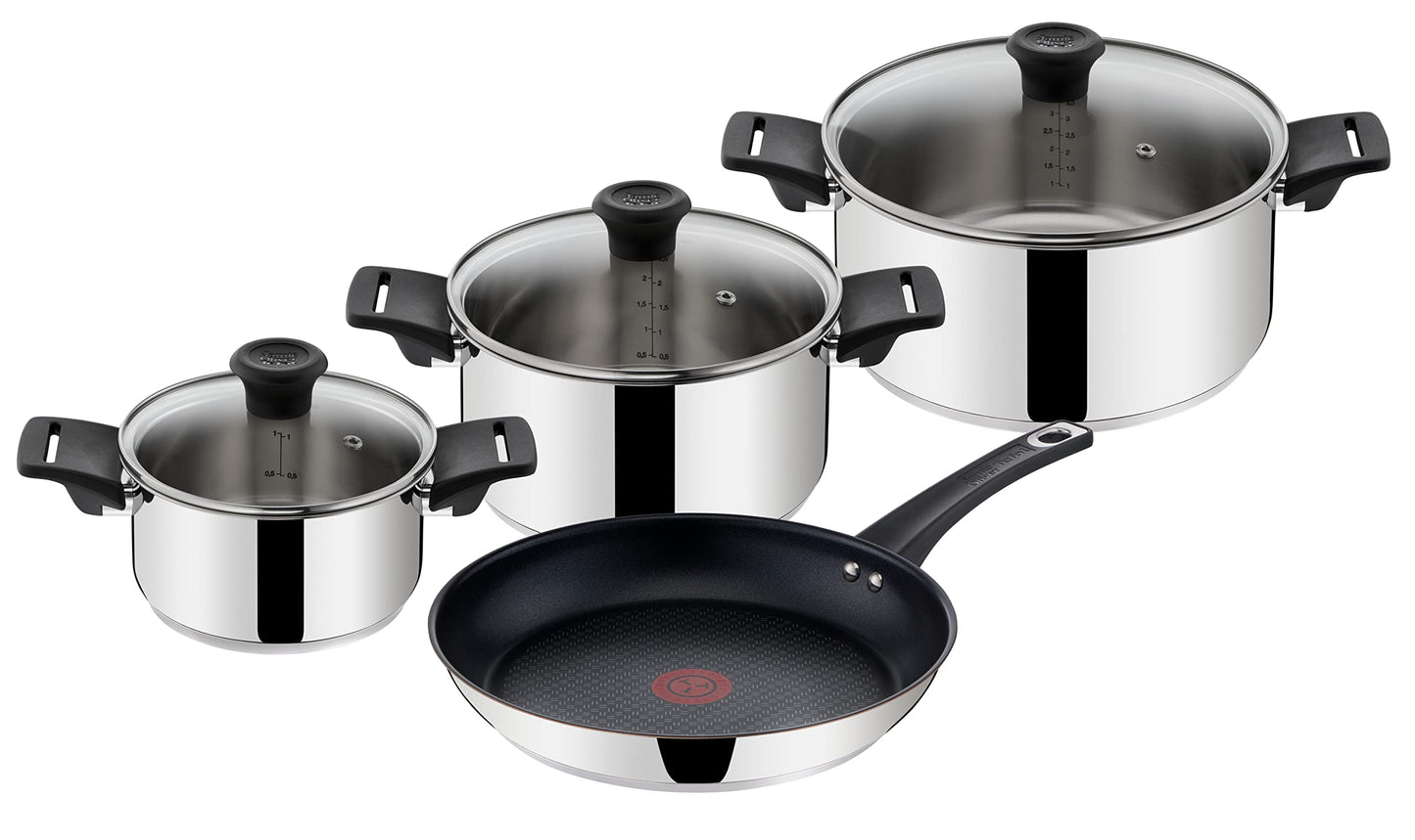 Tefal by Jamie Oliver Mainstream pot and pan set B271S7 | Stainless Steel Black Collection | Titanium Non-Stick coating | Thermo-Spot | Ergonomic Soft-Touch handles | Induction compatible