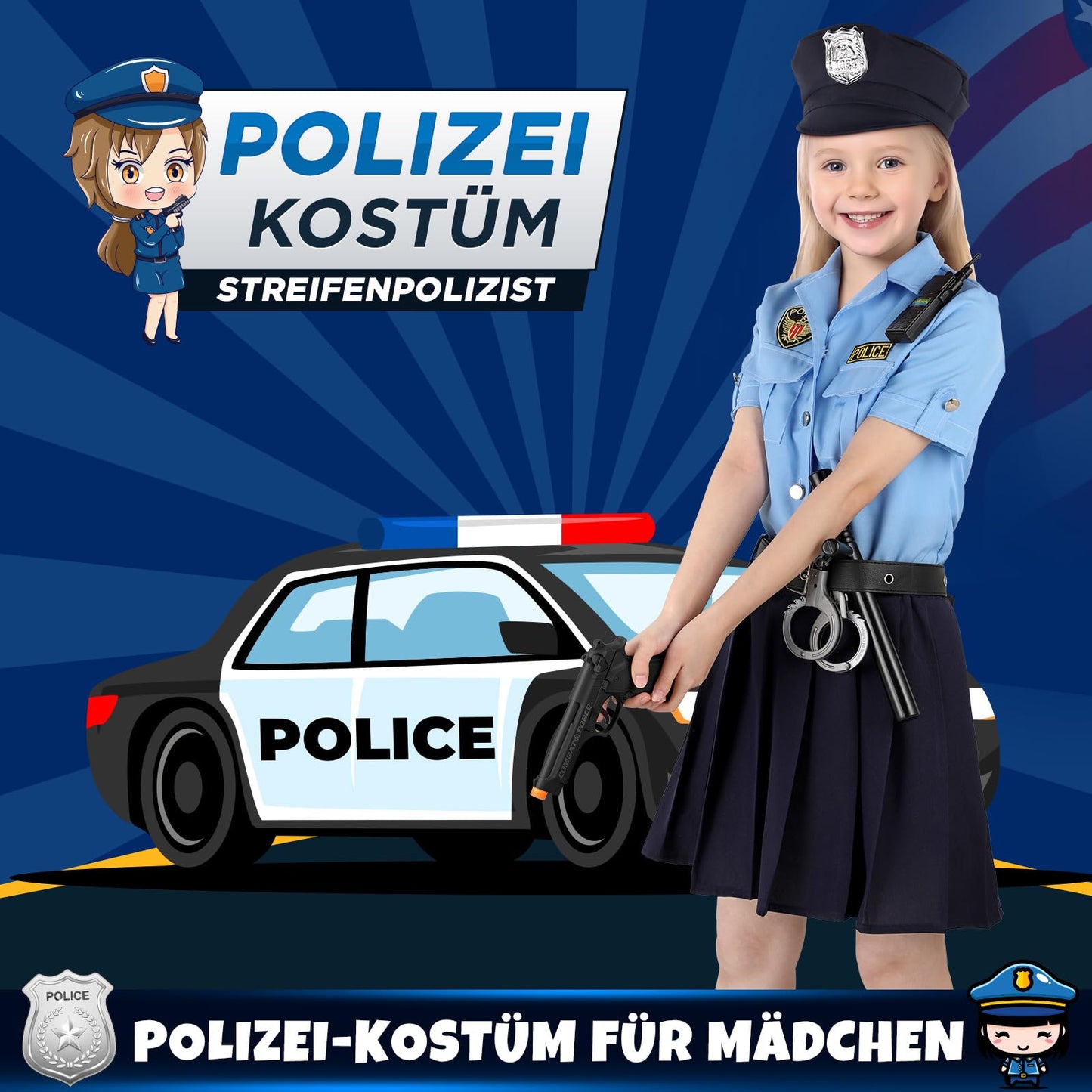 INNOCHEER Police Costume for Kids Boys and Girls - Halloween Carnival Costume - Police Toy (Large 8-10 Years)