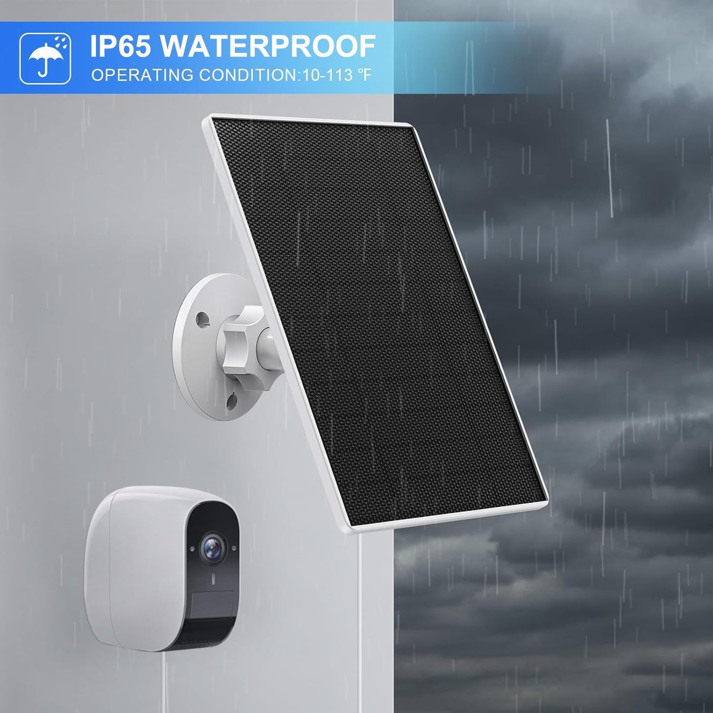 Solar panel for eufy camera, 5W solar panel for Eufy E, 2C/2C Pro, 2/2Pro, E20/E40, Solo, SoloCam spotlight, IP65 waterproof for Eufy with micro-USB connection and (6W white)