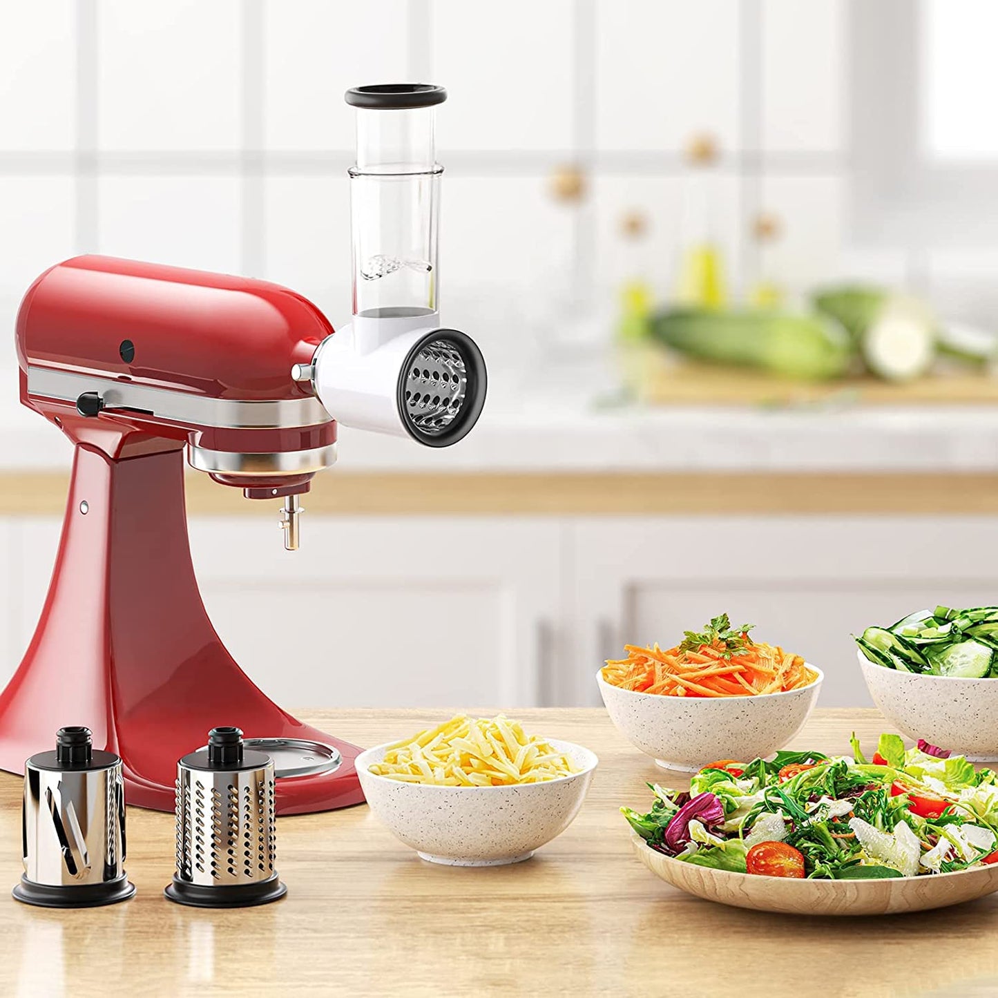 Vegetable slicer for KitchenAid stand mixer, slicer shredder attachment for KitchenAid accessory, vegetable slicer cheese grater set for KitchenAid accessory by GVODE.