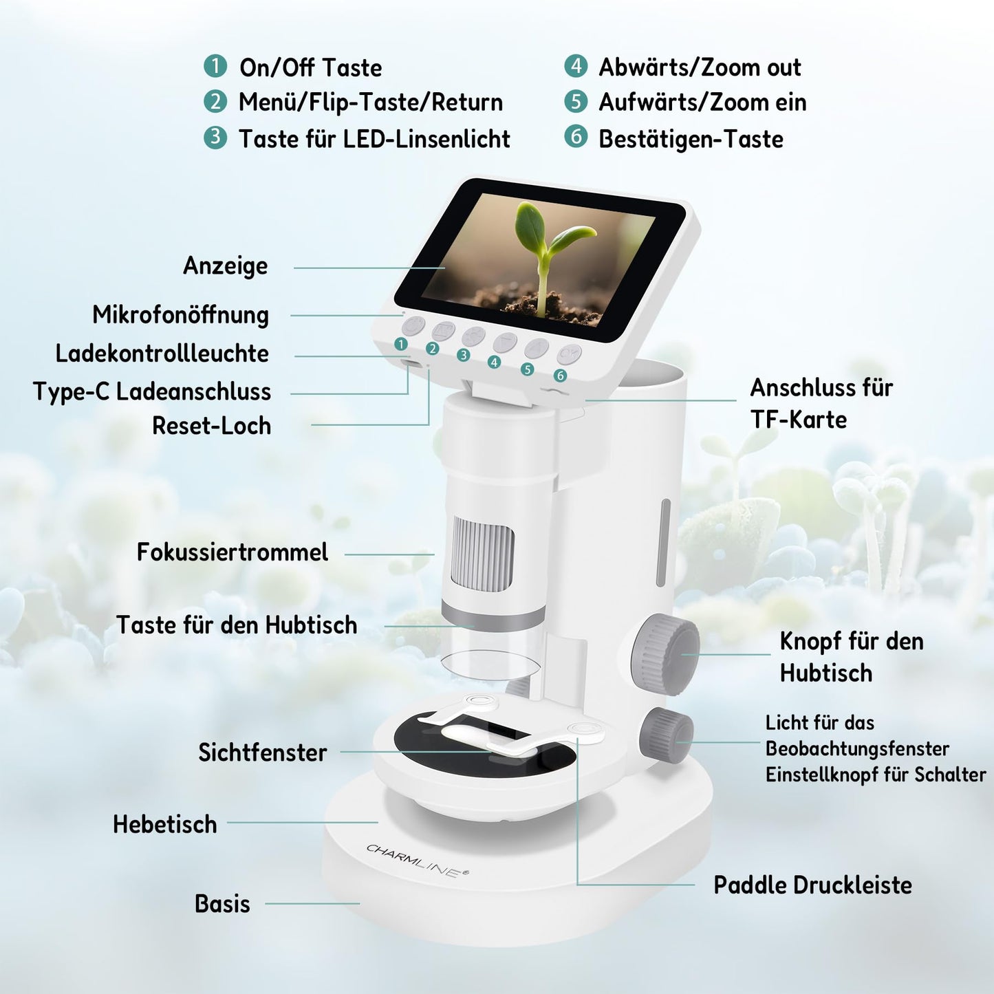 Digital microscope for kids, 100X-1000X magnification, portable microscope for children with photo and video recording, includes 32GB SD card, suitable for kids aged 6 and up.