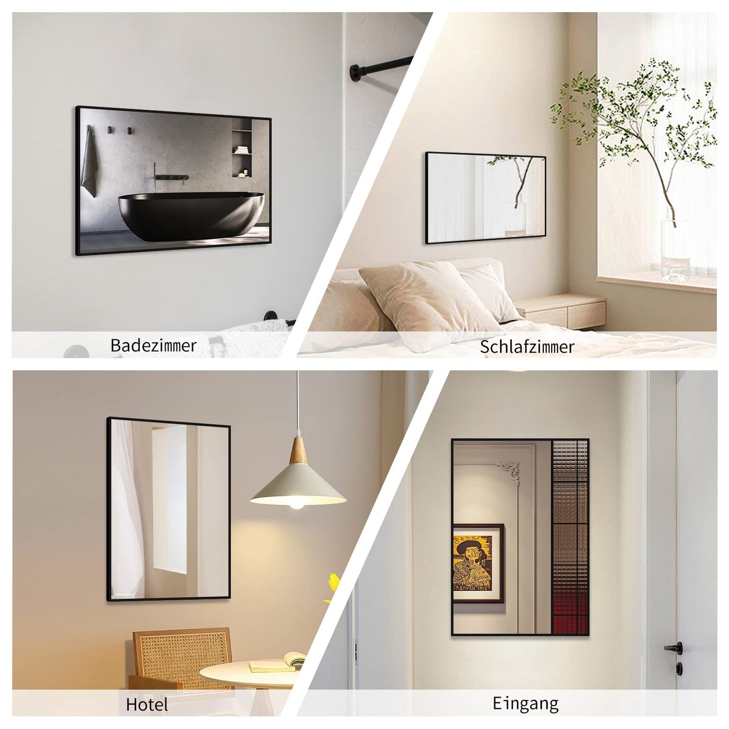 Goezes Black Mirror 50x70cm Bathroom Mirror Black Metal Frame Decorative Bathroom Wall Mirror for Bathroom, Living Room, Guest WC