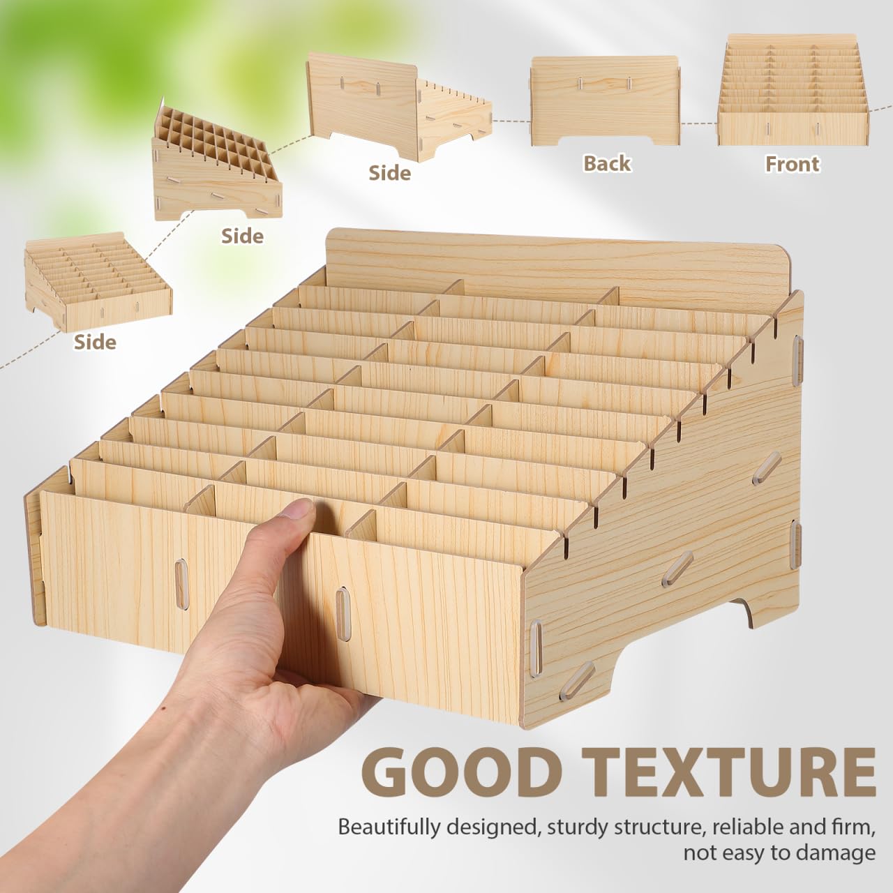 Gogogmee 30 compartment mobile phone storage wooden box organizer for desk cable management and display rack for office and school.