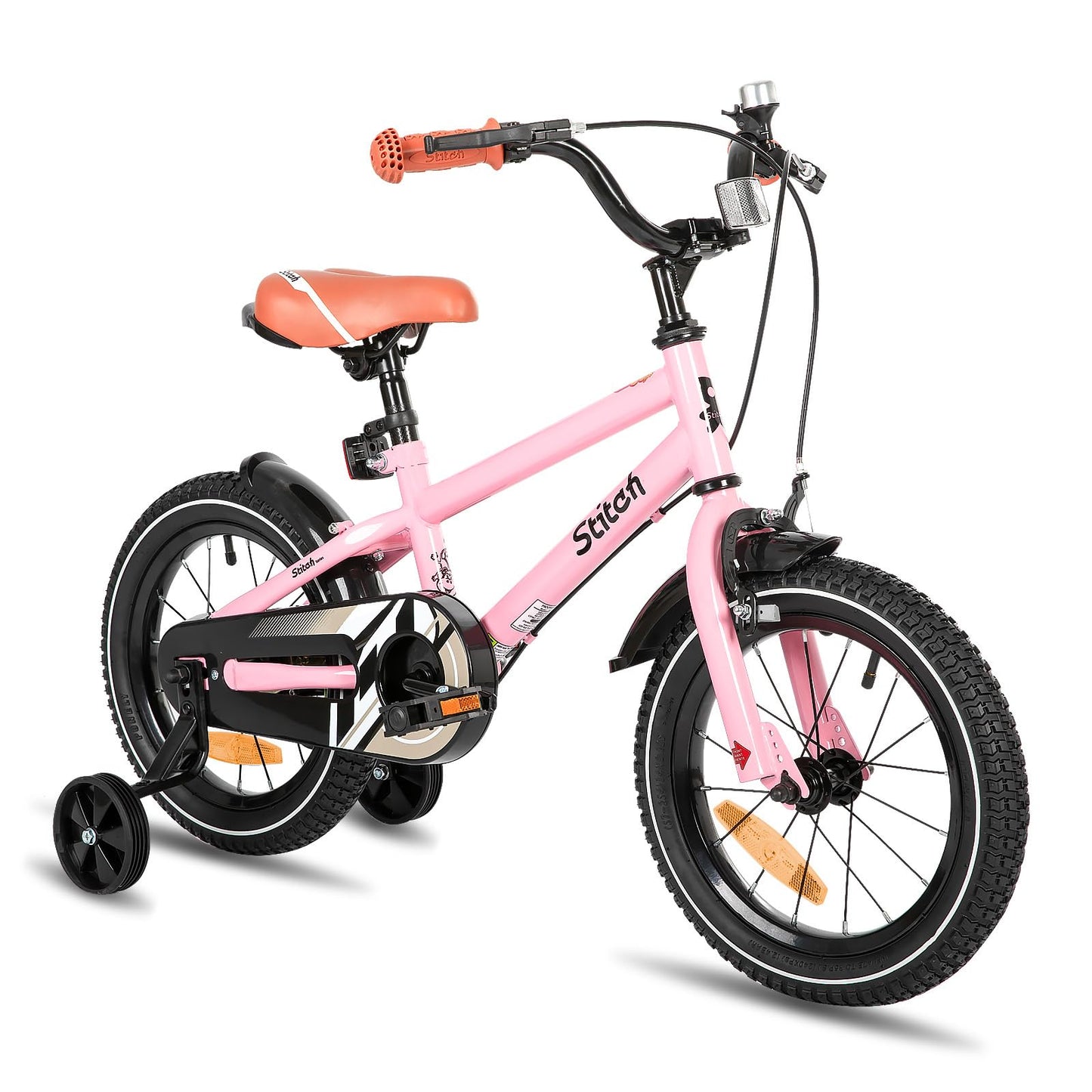 The STITCH 16-inch children's bike for 5-7 year old boys, 16-inch bike for boys with training wheels, Pink.