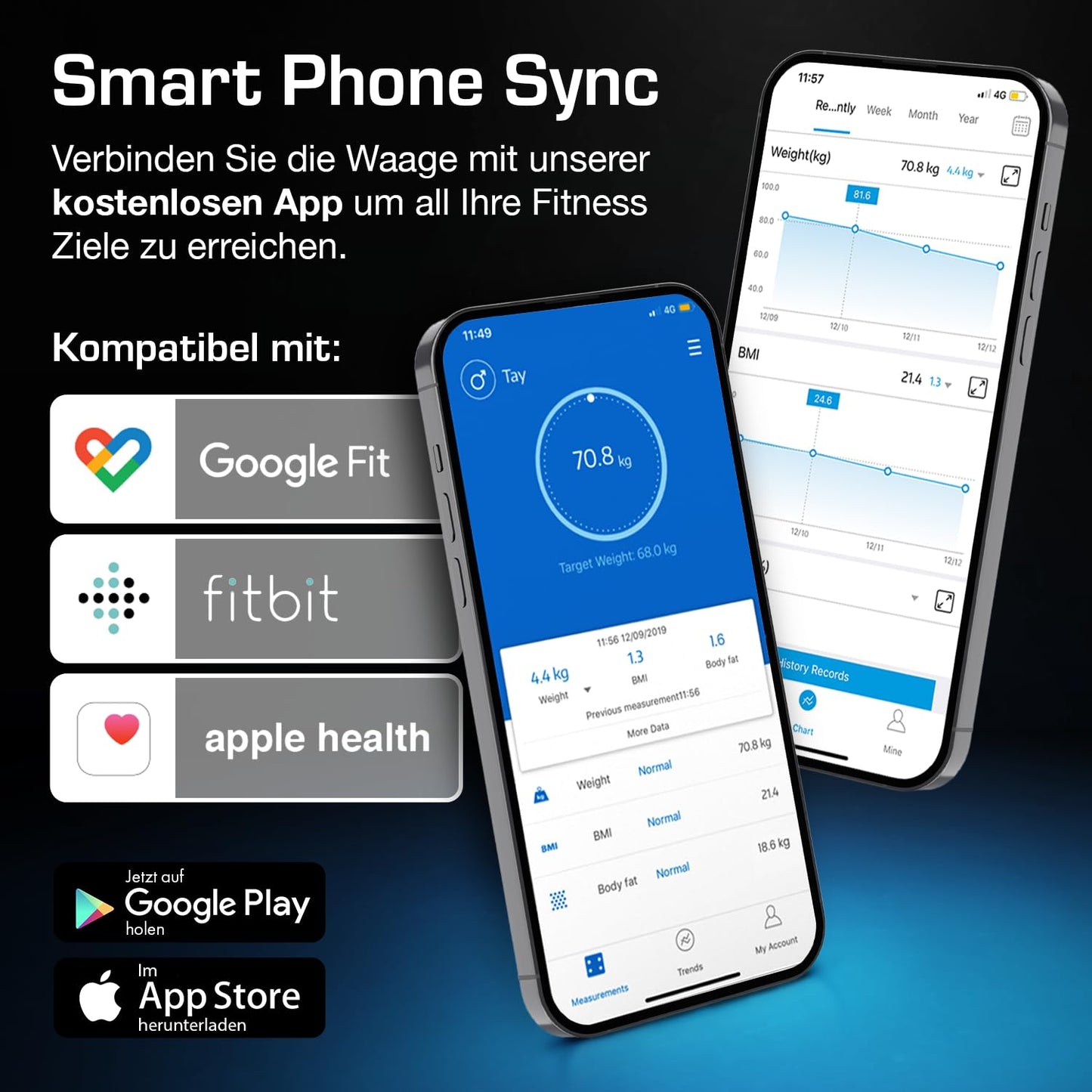 Active Era Body Fat Scale - Digital Bathroom Scale with App - Smart Bluetooth Scale for Body Analysis - Body Fat, BMI, Weight (max. 180 kg), Muscle Mass, Water, Protein, Bone Weight - Black