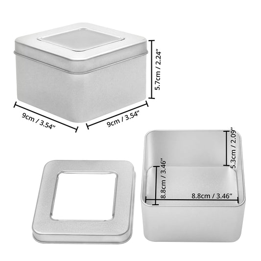 Kurtzy Silver Metal Cans with Lid (10 Pack) 9x9xH5.7cm Small Metal Boxes Portable Empty Metal Box with Lid without Hinge - Mini Storage Box Metal Rectangular Containers & Survival Kit