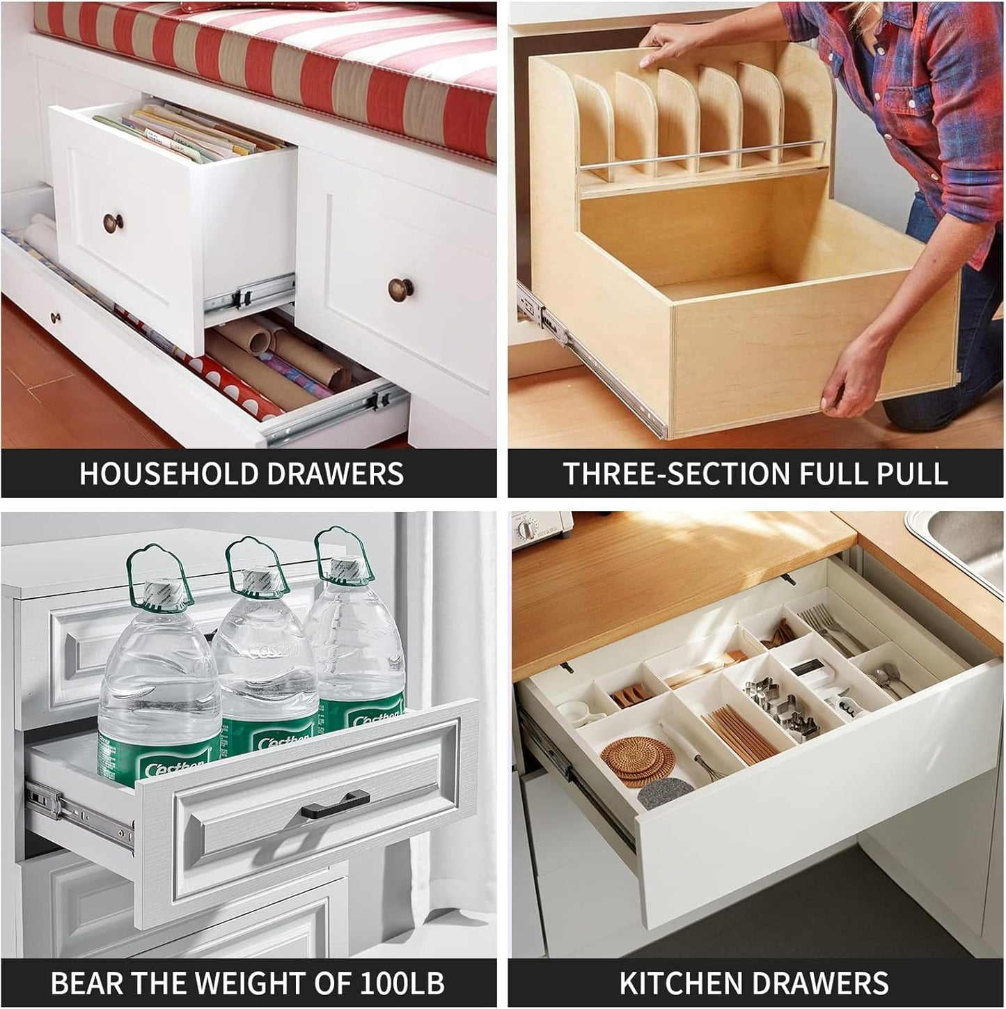 HLC Full Extension Drawer Slides 6 pairs (12 pieces), 50cm Soft Close Slides for Drawers, Ball Bearing Slides 3-fold fully extendable Side Mount Drawer Guides.