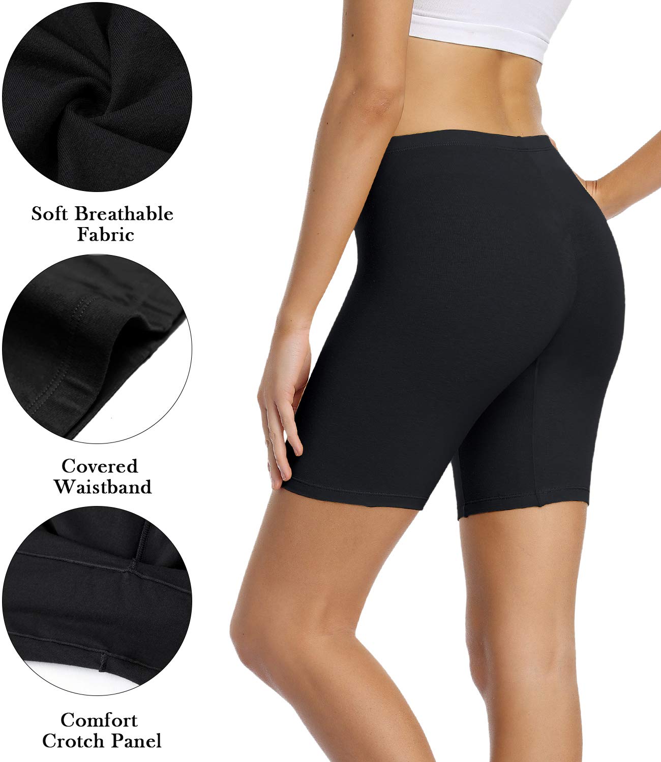 wirarpa Women's Cotton Biker Shorts Boxers Under Dress Skirt with Leg Anti Chafing Short Leggings 4 Pack Black Size S