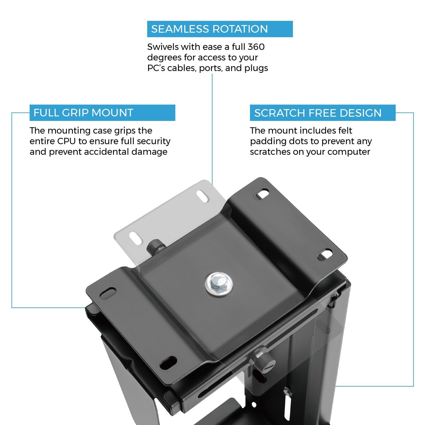 HumanCentric Adjustable PC Mount and CPU Holder, PC mount under desk, computer mount, fits most PC or computer cases, tower mount, PC under desk mount