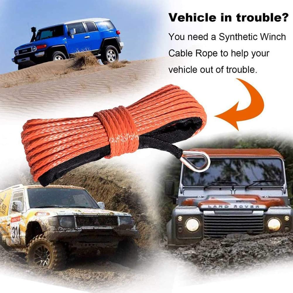 12-strand synthetic winch rope, 6mm x 15m. Synthetic winch rope with sheath. Auto tow rope for SUV, ATV, UTV, off-road vehicles, trucks, and boats. Red color.