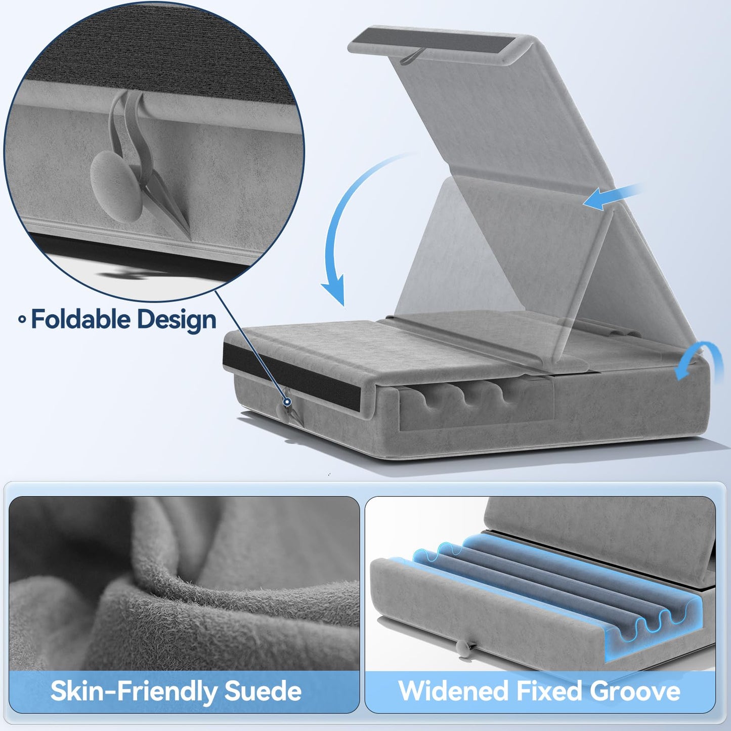 KDD Tablet Holder Pillow, Foldable iPad Stand for Lap Bed Desk - Tablet Soft Pillow Holder with Pocket & Stylus Holder for iPad Pro 12.9 10.5 9.7 Air Mini 6 5 4 E-Reader Gray