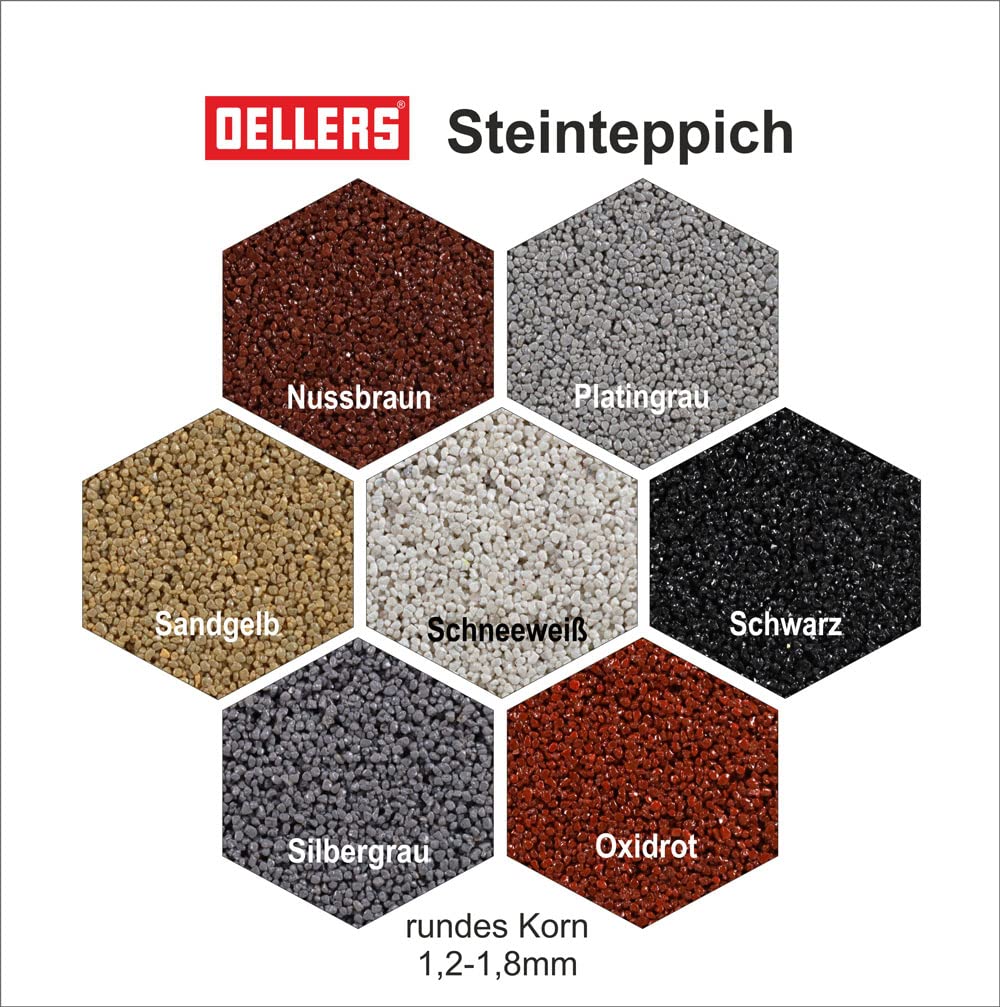 OELLERS Stone Carpet Kit, Black, 10kg, seamless 2k floor coating for indoor & outdoor use, based on epoxy resin, excellent for kitchens, bathrooms, garages, and more.