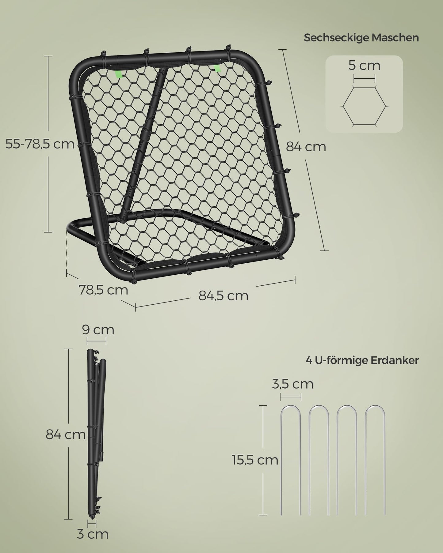 SONGMICS Soccer Rebounder, Soccer Goal for Kids, Portable, with Steel Frame, Adjustable Angle, Quick Setup, for Garden, Park, Beach, Ink Black SZQ084B01