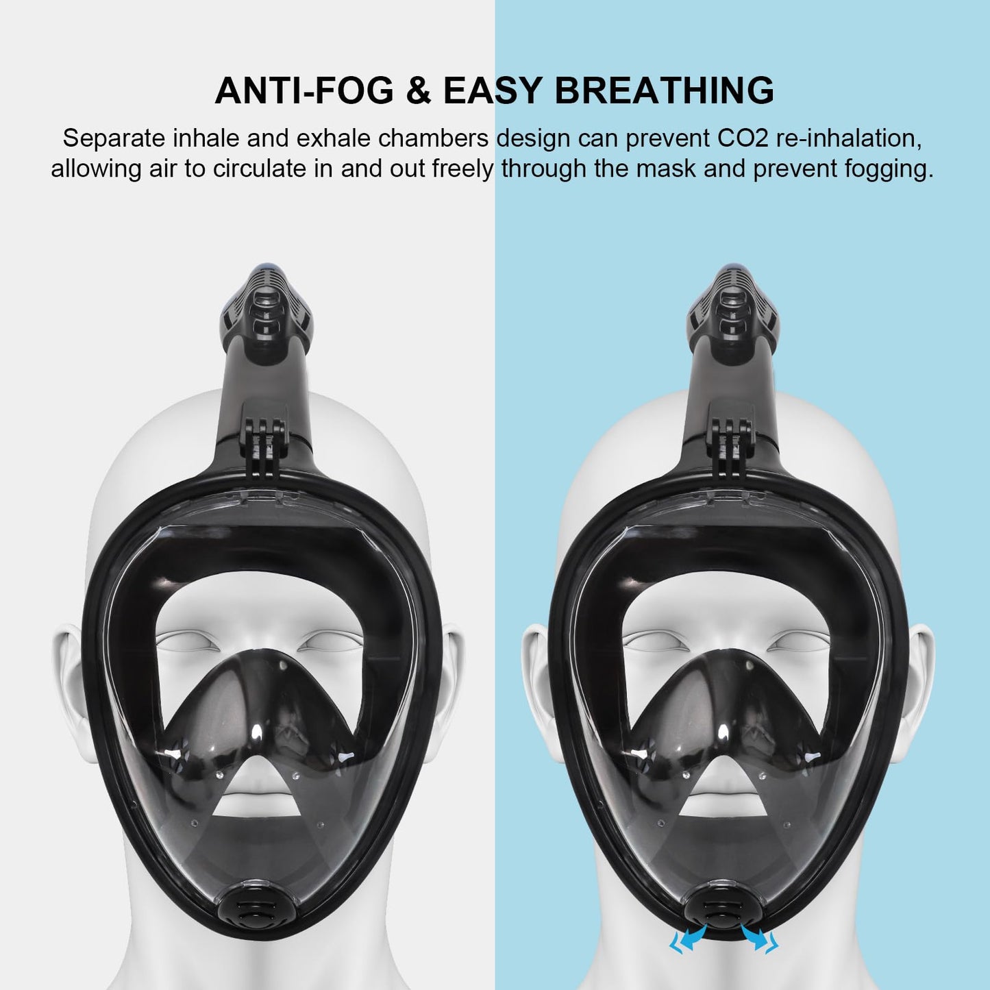 Jsdoin Snorkel Mask Adult Full Face, 180-Degree View Diving Mask with Panoramic Full Face Design, Sport Camera Compatible Diving Goggles for Adults and Kids (Black Blue, XS)