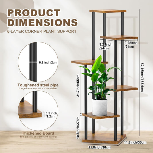 YOCOMEY 6-Tier Wooden Flower Rack Plant Stand, Multilayer Flower Shelf Plant Shelf Flower Bench Flower Staircase Plant Staircase Display Shelf for Indoor Garden Balcony Decor (Black)
