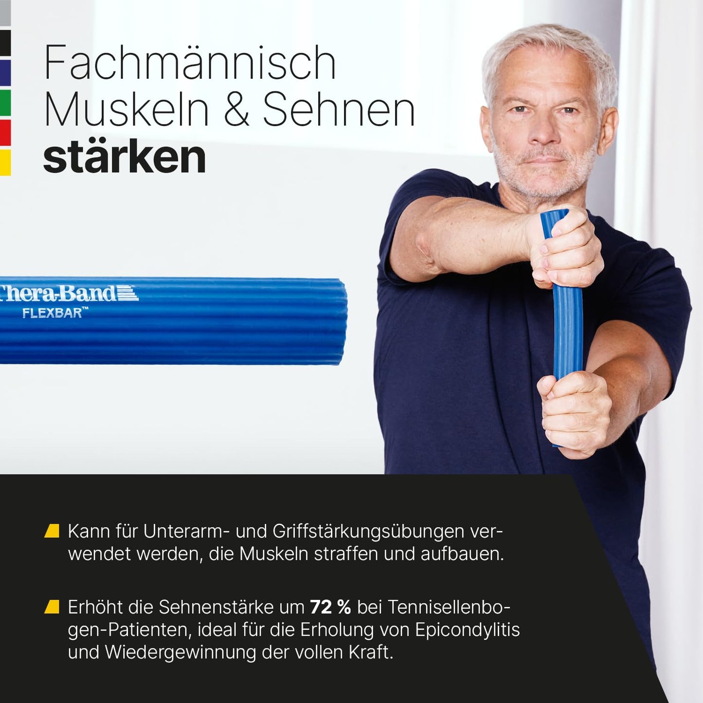 TheraBand FlexBar Hand Exerciser | Forearm Trainer for Rehabilitation & Grip Strength | Training Device for Hand, Wrist & Forearm | Fitness Accessory | Hand Muscle Training | Flexible Exercise Bar (BLUE)