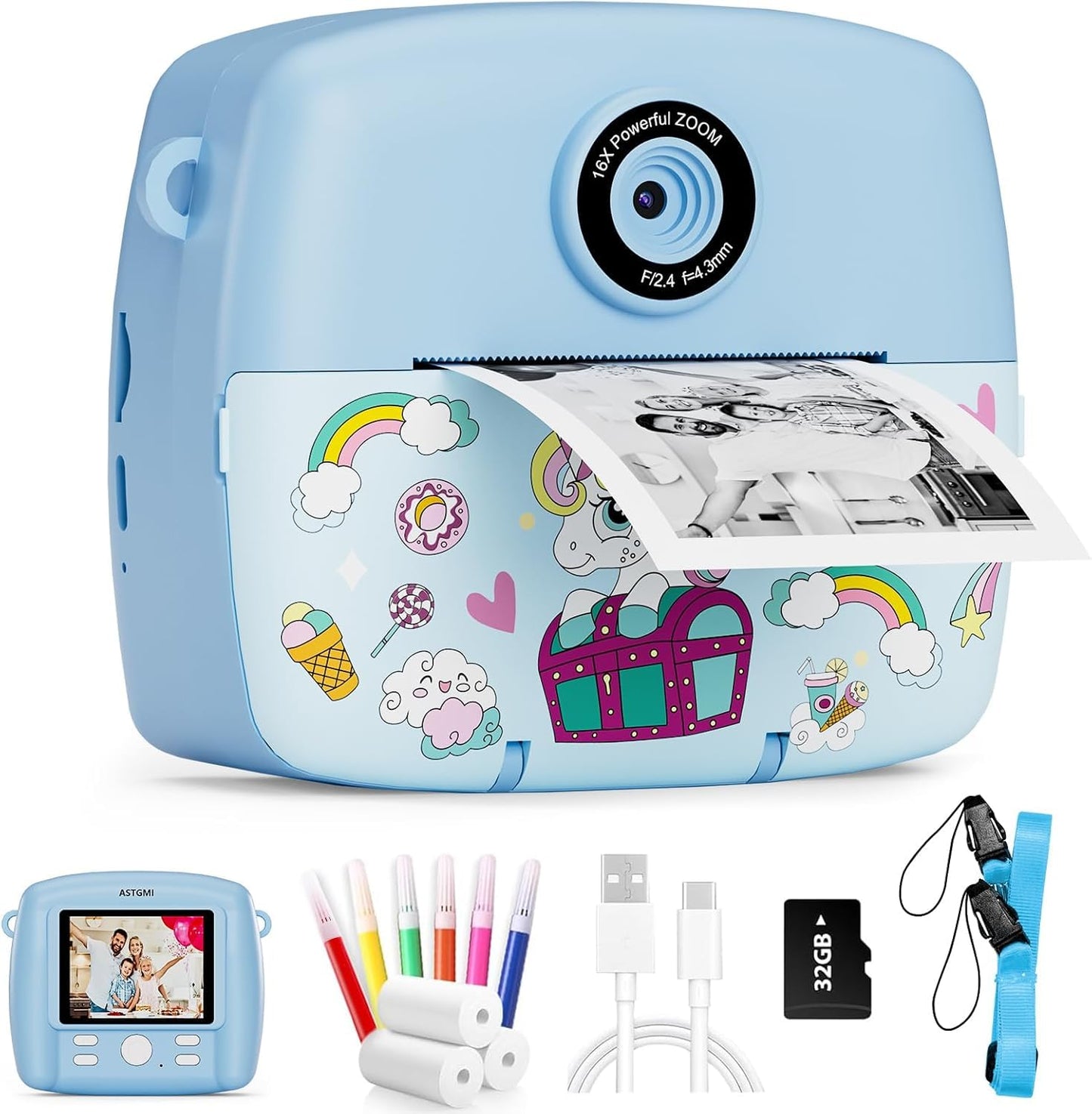 Instant Camera for Kids, Children Camera Compact Cameras 1080P HD Instant Printing of Photos, Birthday Gift Christmas Gift Toy for 3 4 5 6 8 7 9 10 11 Year Old Girls Boys 3 Rolls of Photo Paper