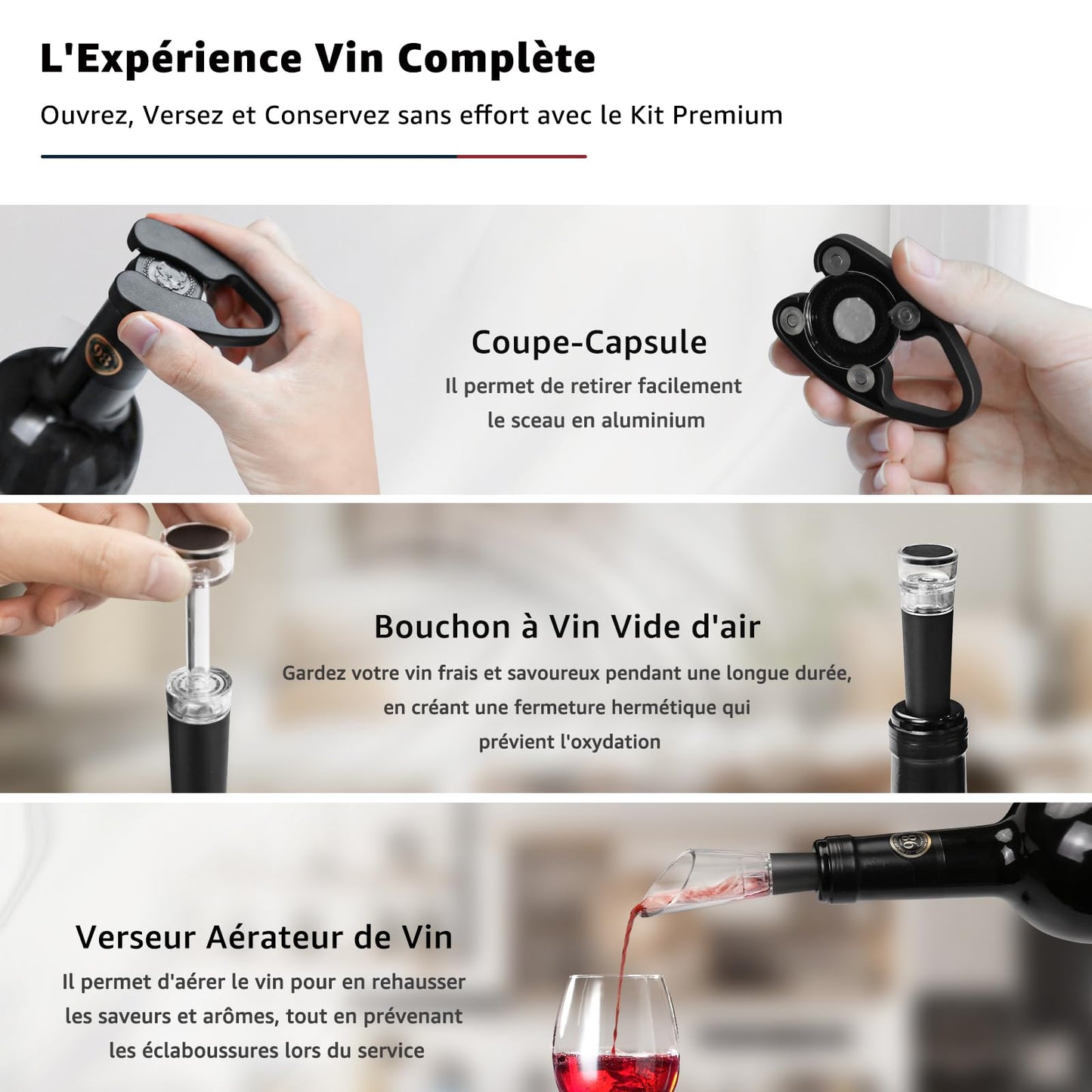 Flauno Electric Corkscrew Wine Set - Automatic Bottle Opener, Wine Foil Cutter, Decanter Spout with Aerator, and Vacuum Wine Stopper - The Perfect Gift for Wine Lovers