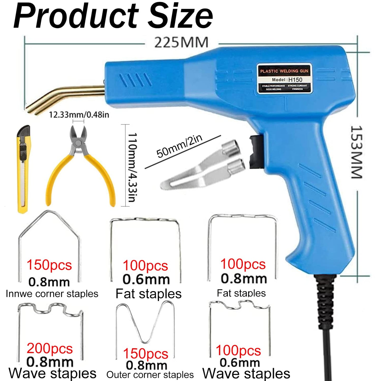 220W Plastic Welder 2-in-1 Car Plastic Repair Kit with 800PCS 6 Types Welding Staples & 2pcs Welding Rods, Plastic Welding Car Plastic Repair Kit for repairing car bumpers