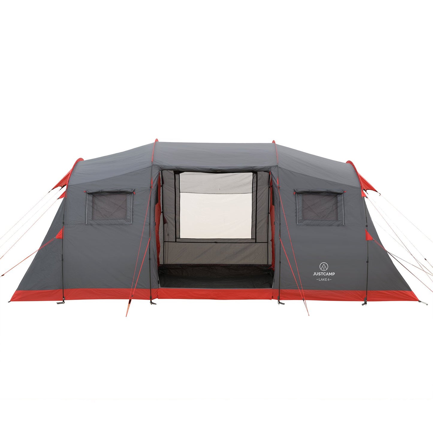 Justcamp Lake 4 Camping tent, 4-person family tent, large, stable, waterproof for festivals, portable, high dome tent with two sleeping cabins and vestibule with standing height, tent for families, tunnel tent.