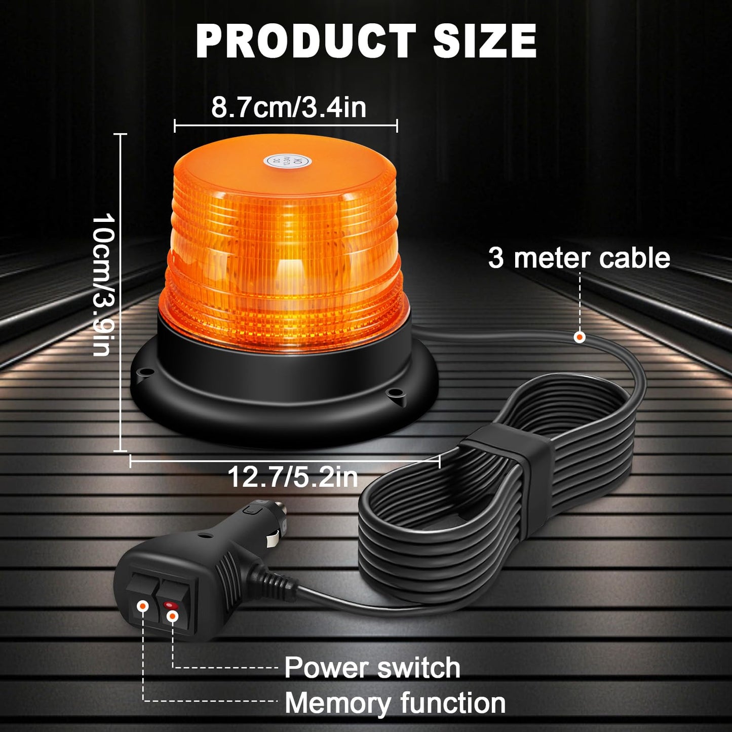 Antom Beacon Light, 12V-24V Yellow Beacon Light with 10 flash patterns. 60LEDs with magnetic base and 3 meters cable for forklifts, tractors, golf carts, trailers, and trucks. Upgrade now.