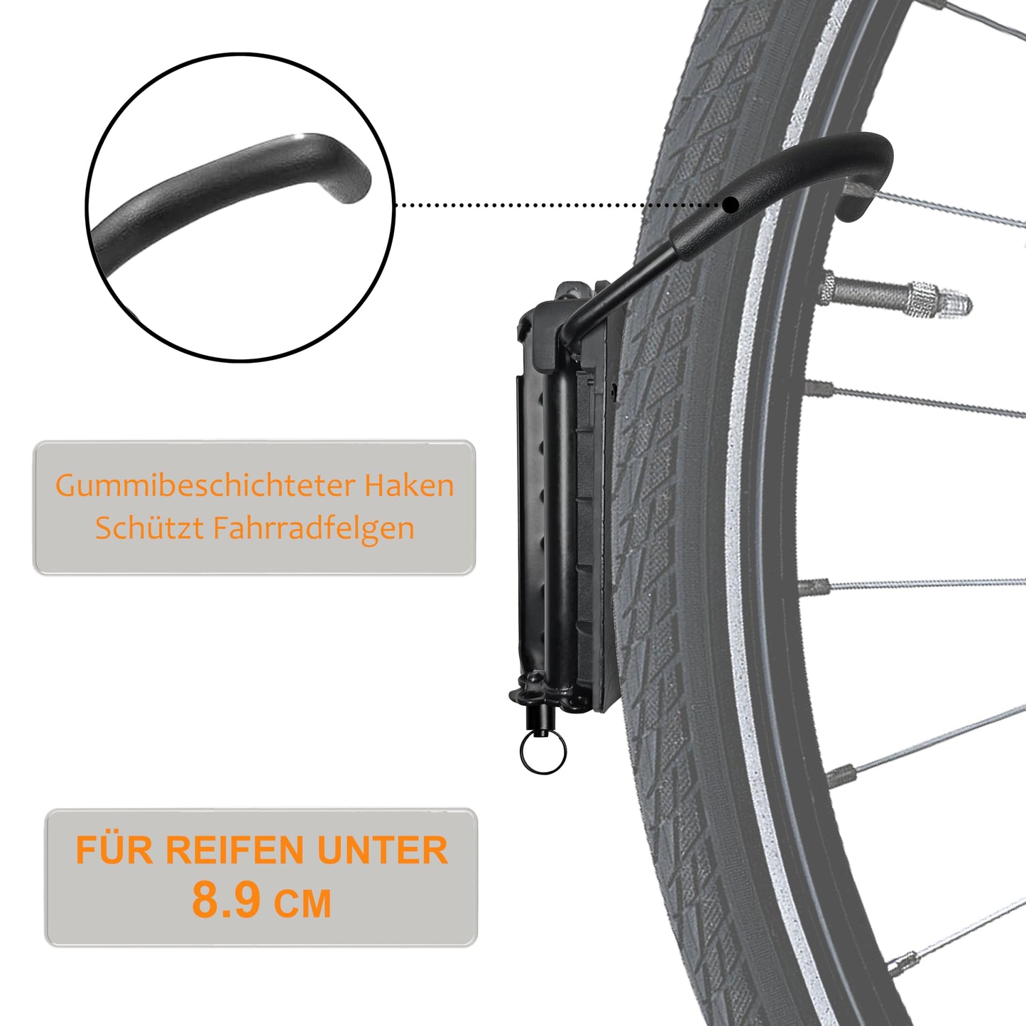 Kafilc Vertical Bike Wall Mount, Bike Wall Holder, Swiveling Bike Wall Mount, Bike Wall Holder up to 30 kg, Wall Mount for Road Bike, MTB, E-Bike