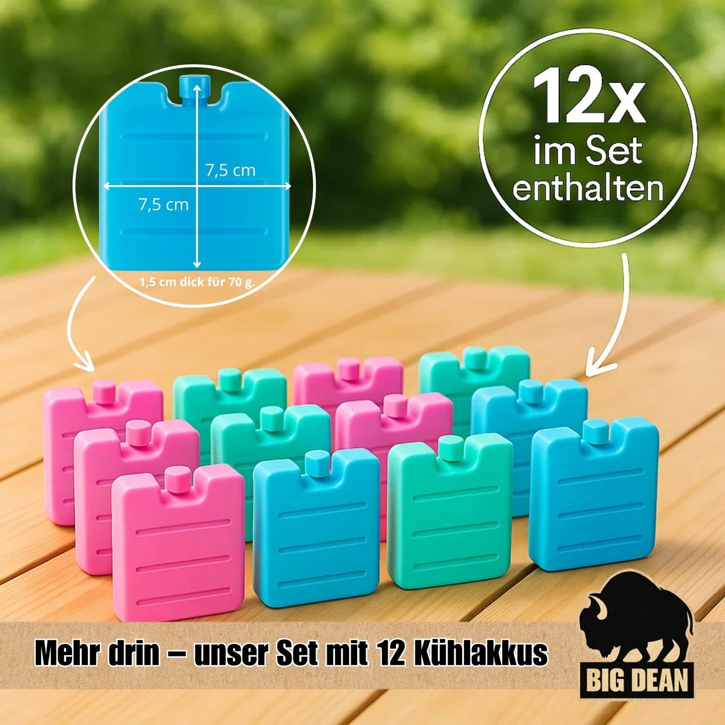 Cooler box including 12 cooling packs. 24-liter cooler box with battery for up to 11 hours of cooling.
