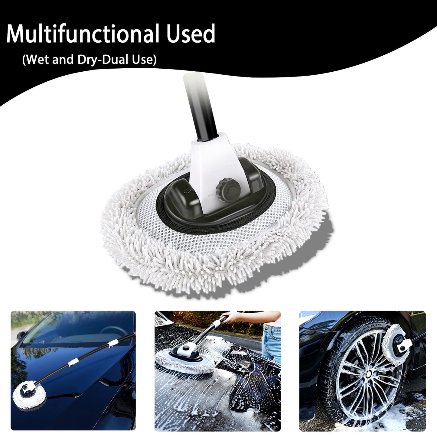 15° Angle Car Wash Brush With Long Handle Telescopic Pole 43" Aluminum Auto Brushes Soft Car Wash Mop Scratch Cleaning Brushes For Truck SUV RV Brush, Wash Brush Motorhome Microfiber Mop