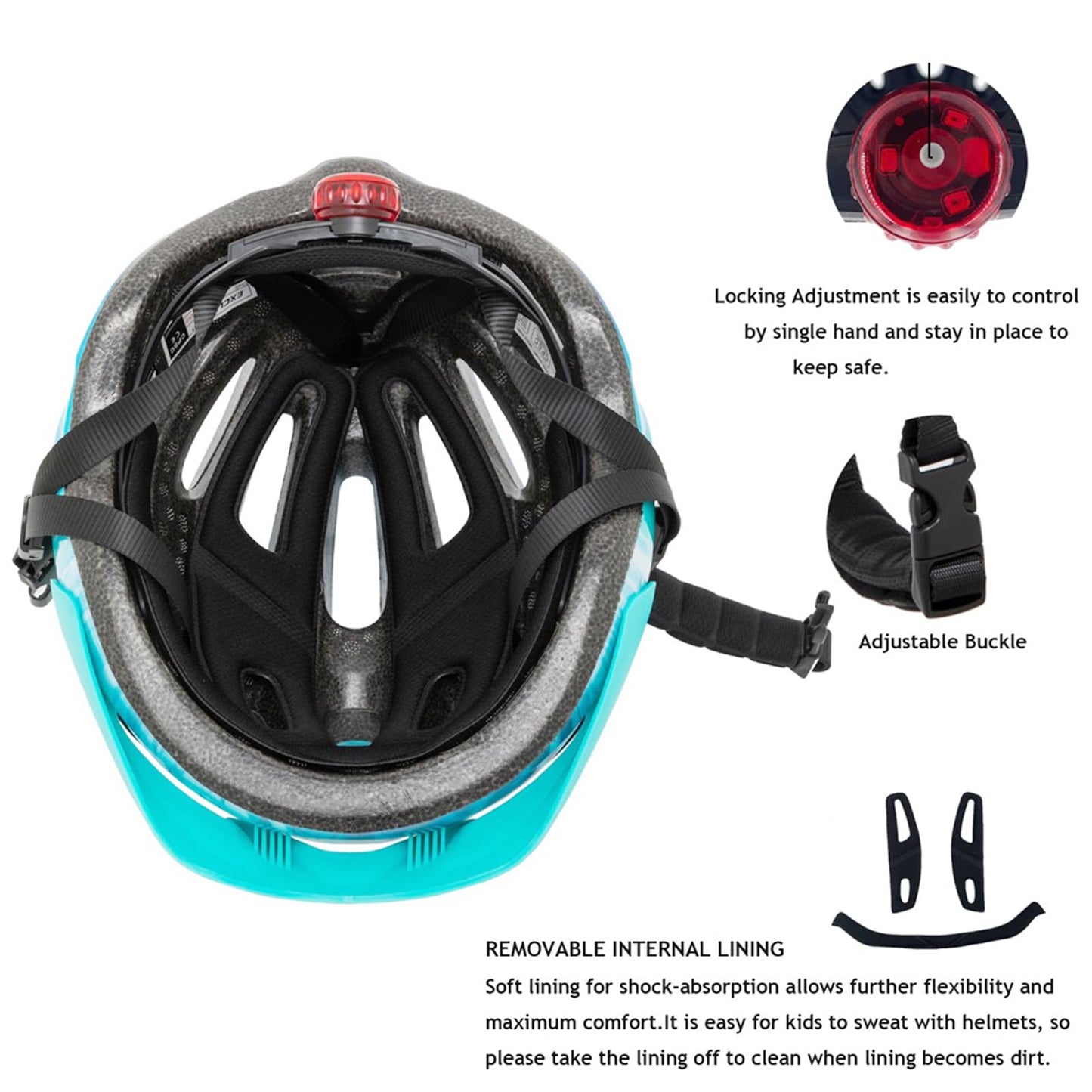 Children's bike helmet for boys 52-58CM, kids bike helmet with light, girls bike helmet kids helmet, multiple ventilation bike helmet for children 5-13 years old protective helmet.