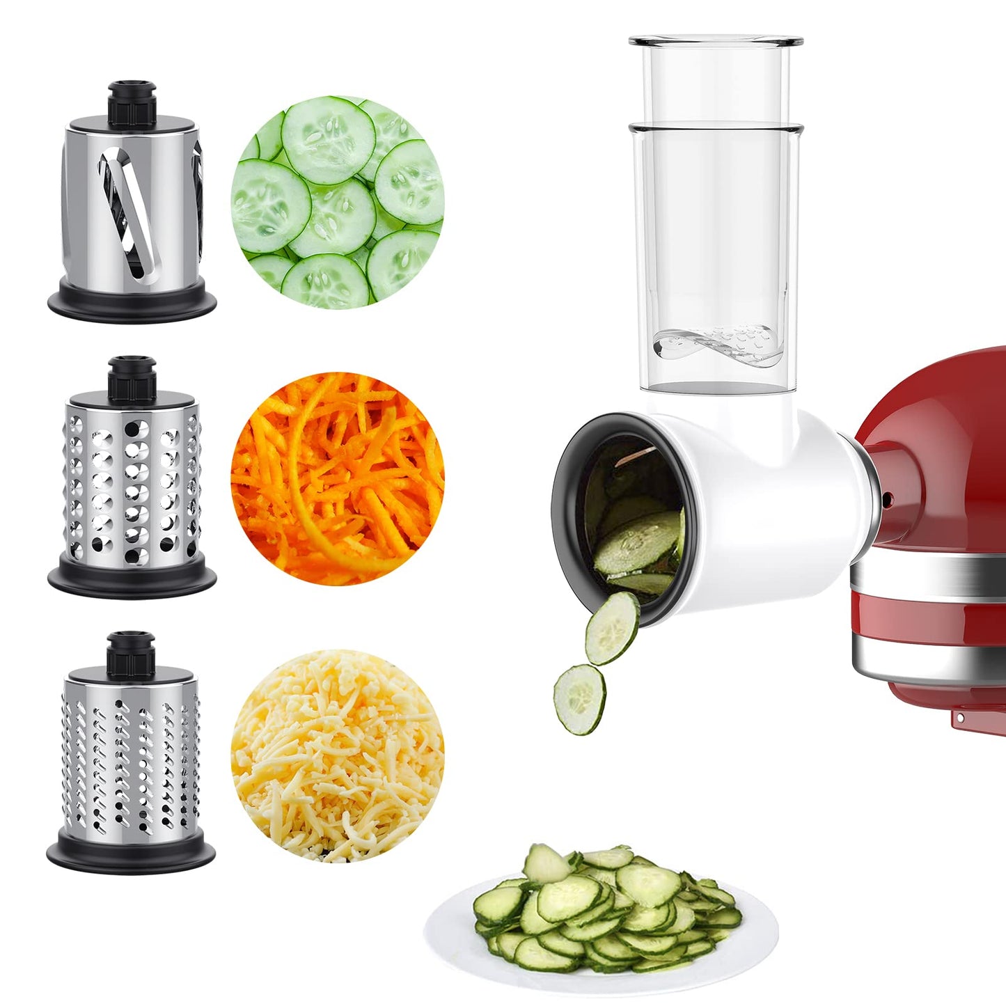 COFUN Vegetable Cutter & Meat Grinder for Kitchenaid Attachment Set, Includes Meat Grinder with 4 Grinding Plates, 3 Sausage Stuffing Tubes, and 3 Pcs Stainless Steel Shredder for Kitchenaid Attachment.