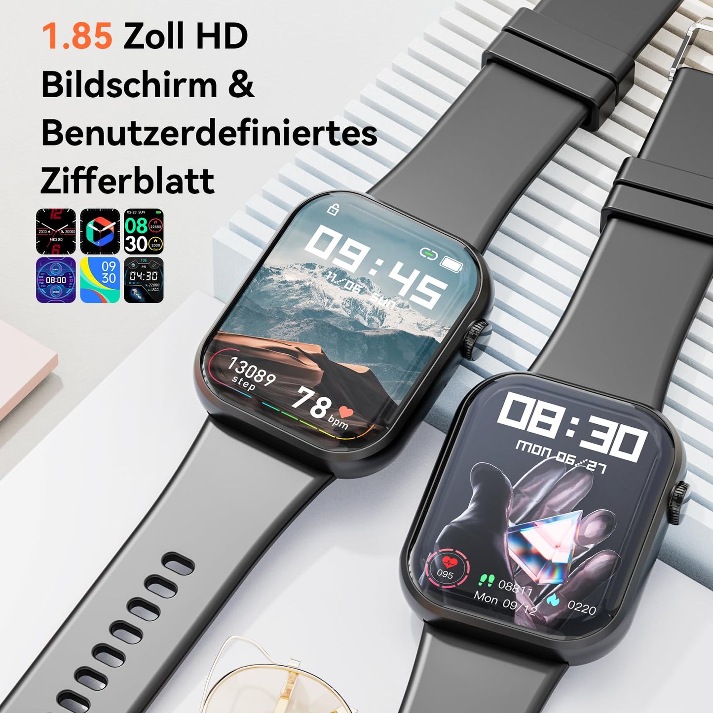2023 smartwatch for ladies and gentlemen, 1.85-inch screen smartwatch with Bluetooth calling and hands-free function, smartwatch with pedometer, heart rate monitor, fitness watch for Android iOS.