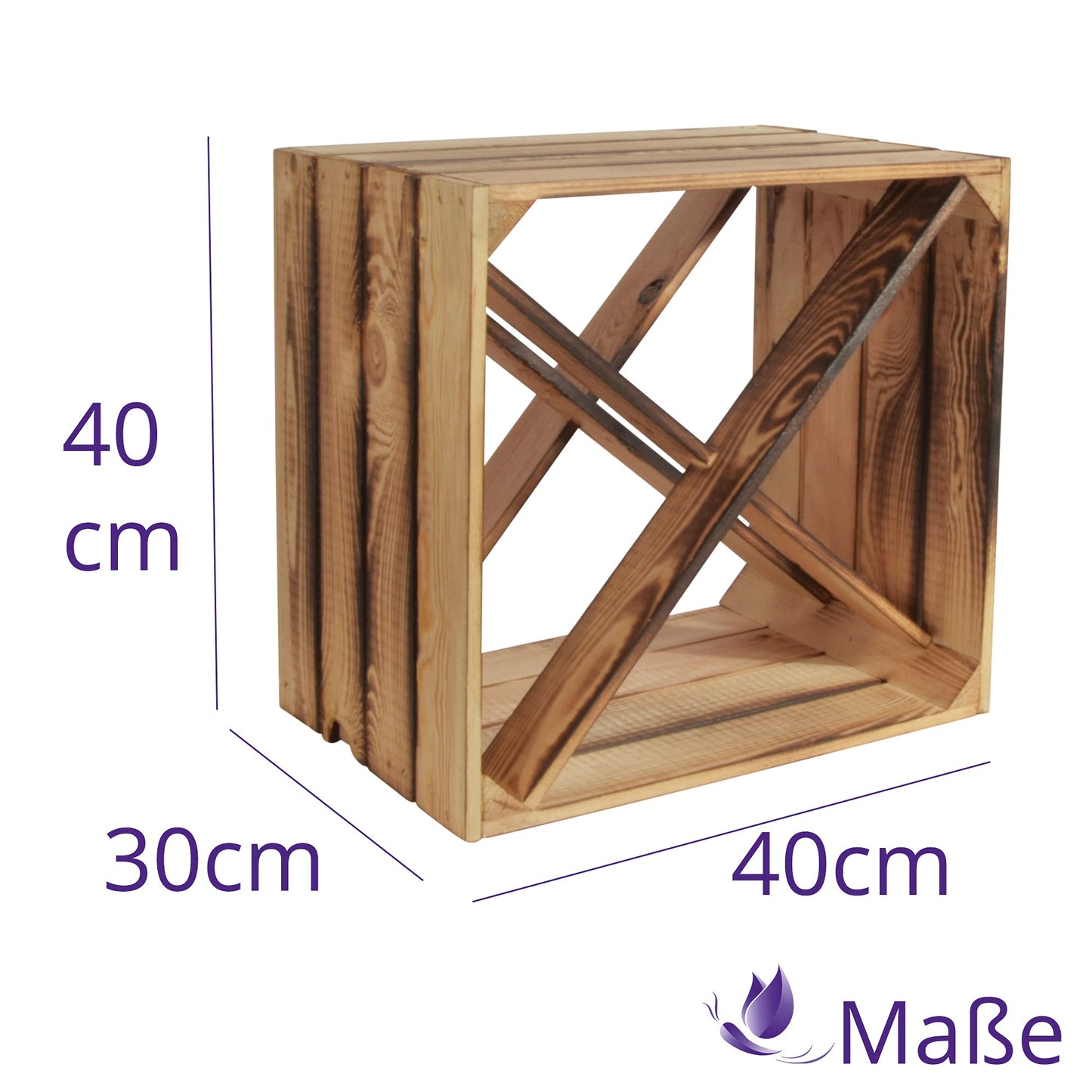 CHICCIE 3 piece wine rack Wino made of wood - Flamed X shelf wooden crate