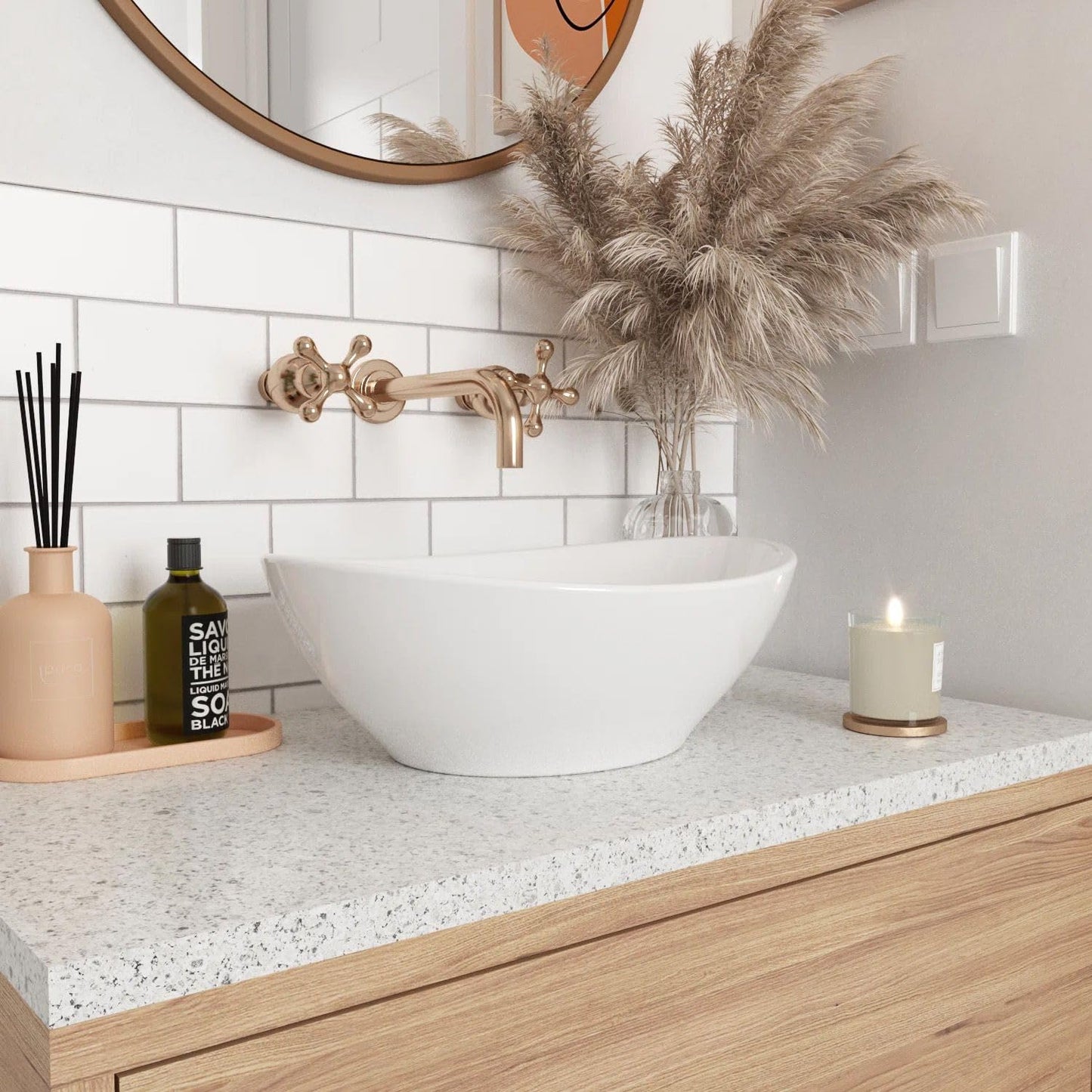 Rea Countertop Washbasin SOFIA WHITE Sink Hand Washbasin Washbowl Bathroom Basin made of high-quality ceramic (White)