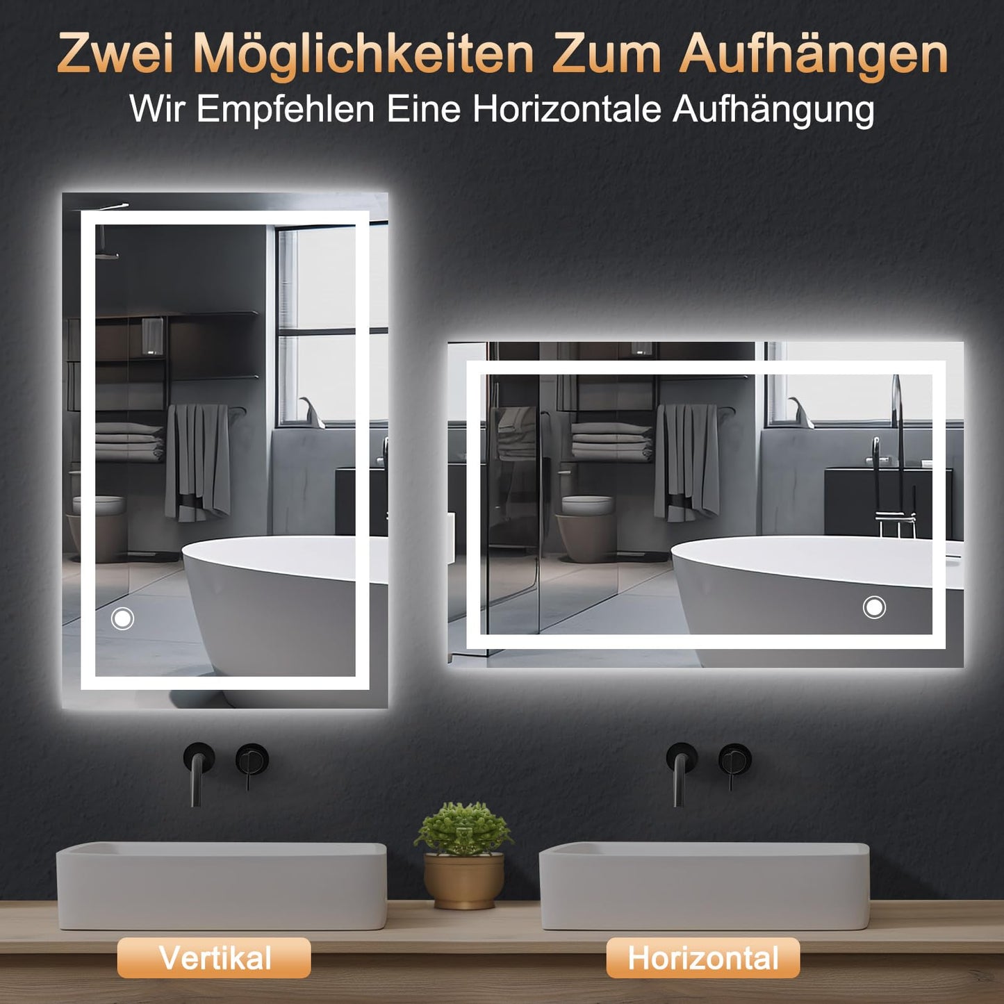 Trinity mirror with lighting, 50x70cm LED bathroom mirror with lighting, bathroom mirror with touch switch, bathroom wall mirror.