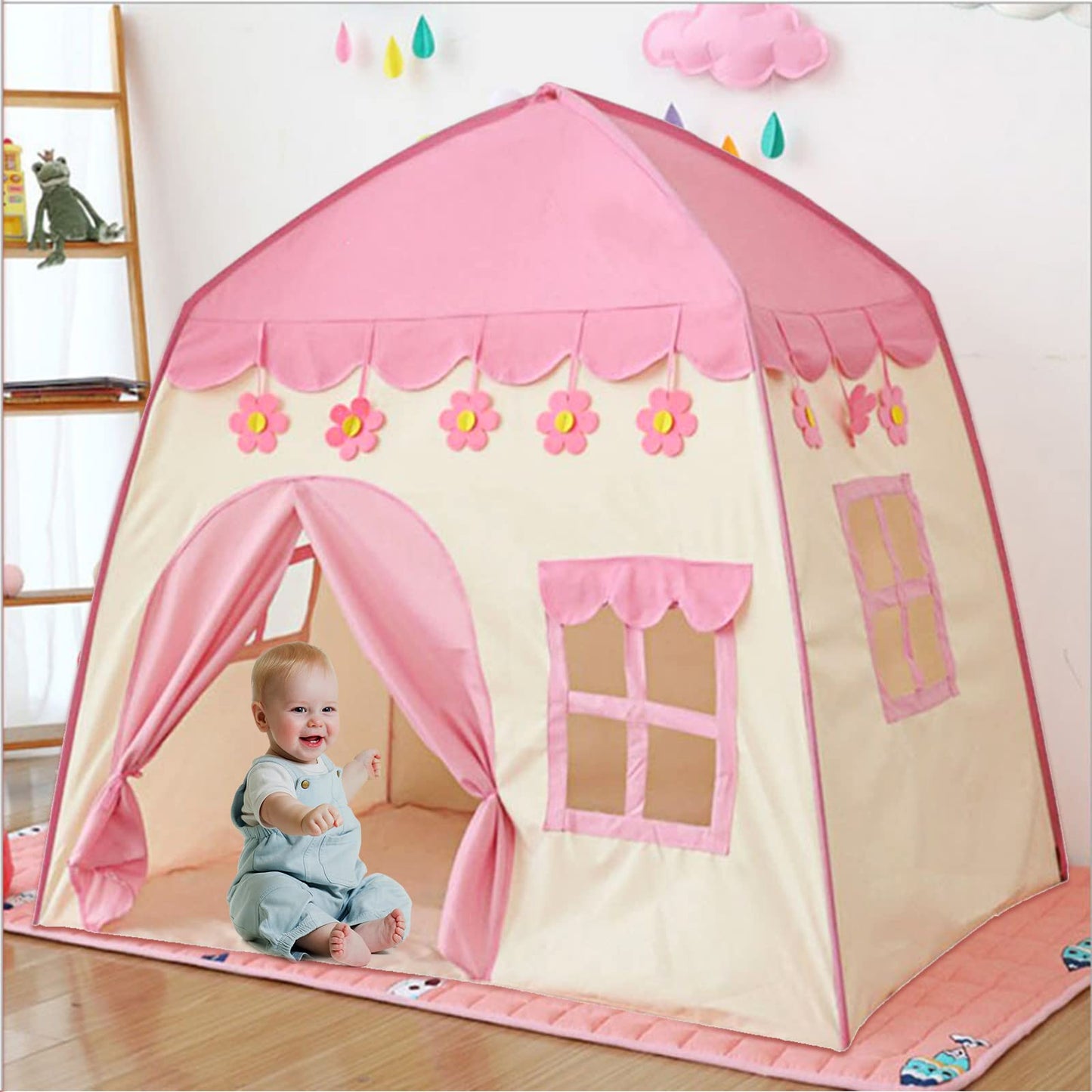 Indoor children's tent, play tent for kids, girls' playhouse, 130*100*130CM large children's play tent, children's play tent (pink)