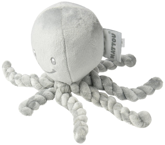 Nattou 877558 Octopus Plush Toy, For Newborns and Preemies, 23 cm, Lapidou, Grey
