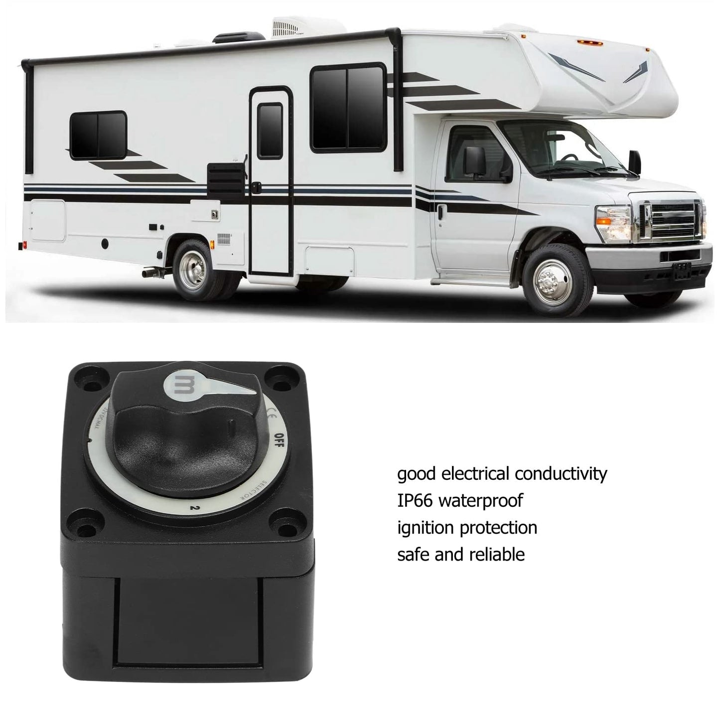 Aramox Battery Switch, 300A Battery Selector Switch, Sturdy 3-Position Marine Battery Disconnect Switch for RV Boats