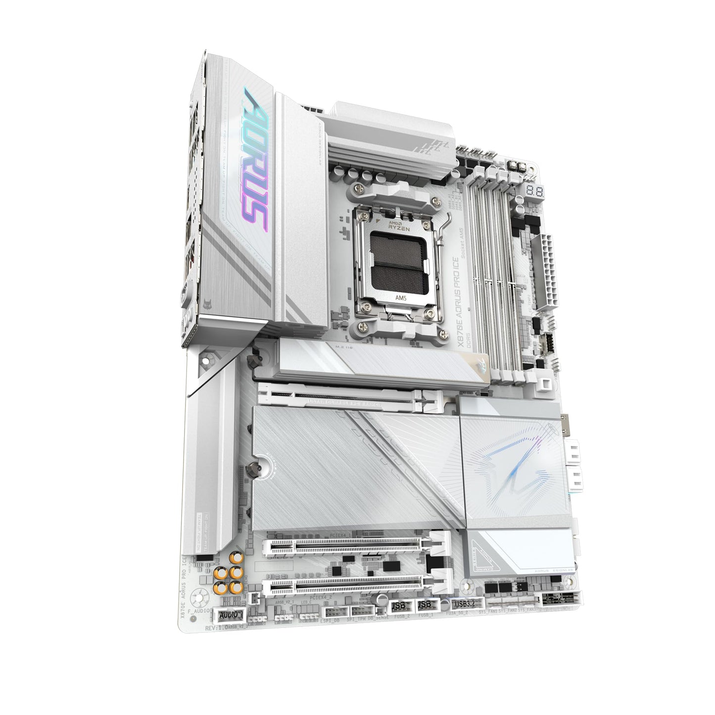 GIGABYTE X870E AORUS PRO Ice motherboard - Supports AMD Ryzen 9000 CPUs, 16+2+2 Phase Digital-VRM, up to 8000MHz DDR5 (OC), 3xPCIe 5.0, Wi-Fi 7, 2.5GbE LAN, USB 4.