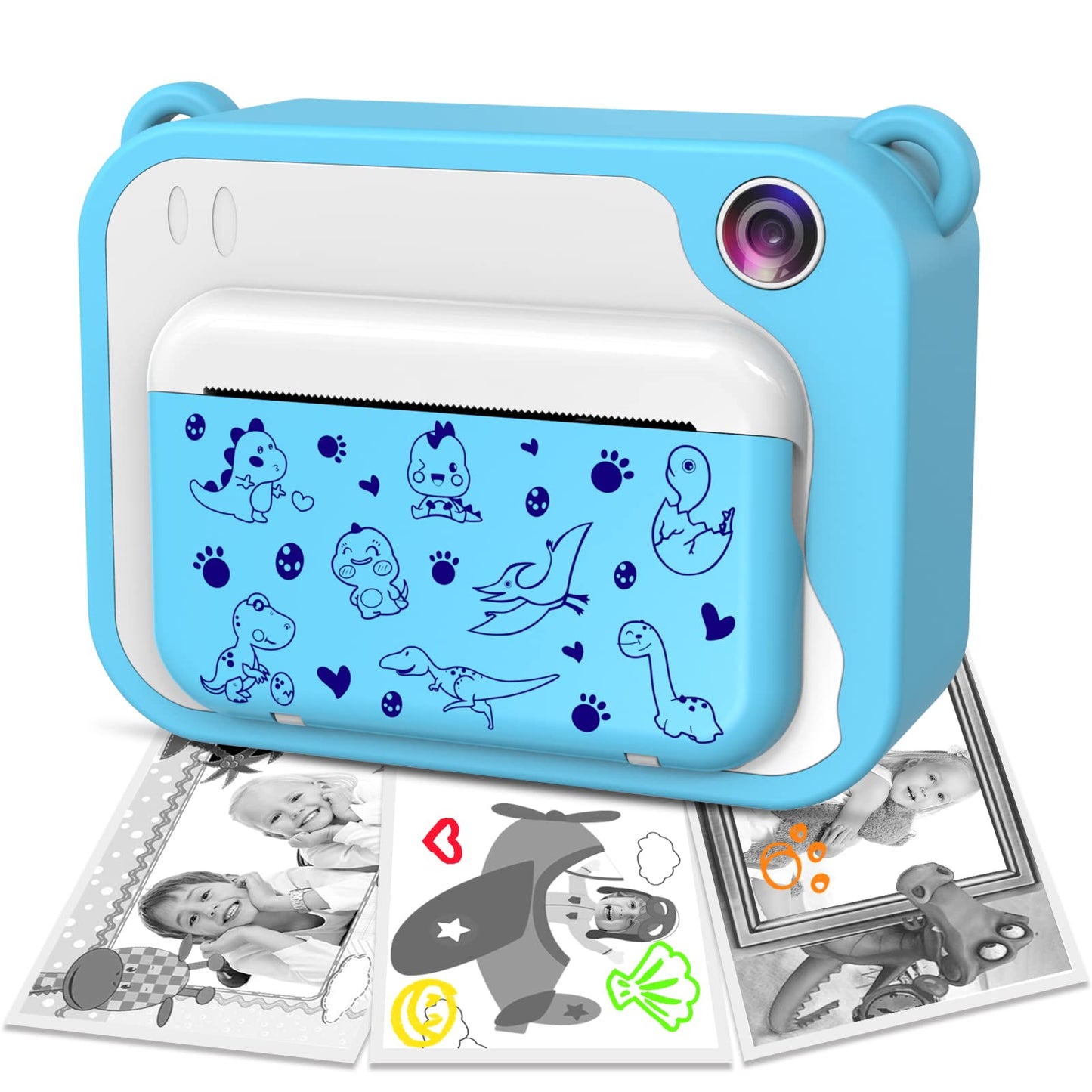 Kids Camera- Digital Camera Instant Print Camera 1080P 2.4 Inch Screen Video Camera Black and White Photo Camera with 32GB Card, 3 rolls printing paper, 5 color brush pens Gift for Children 3-12 Years