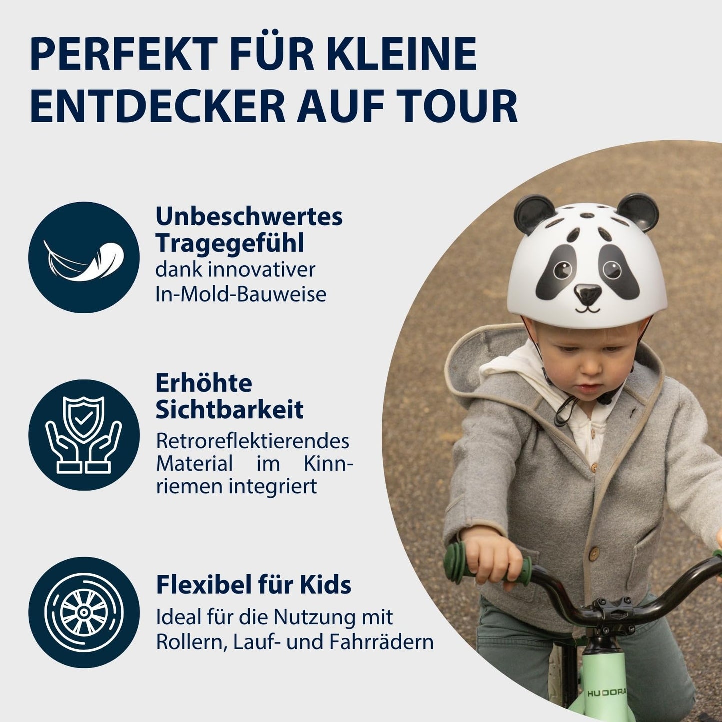 HUDORA Unisex Children's Helmet Pandy, Size 48-52, Helmet, White-Black, 48-52 cm