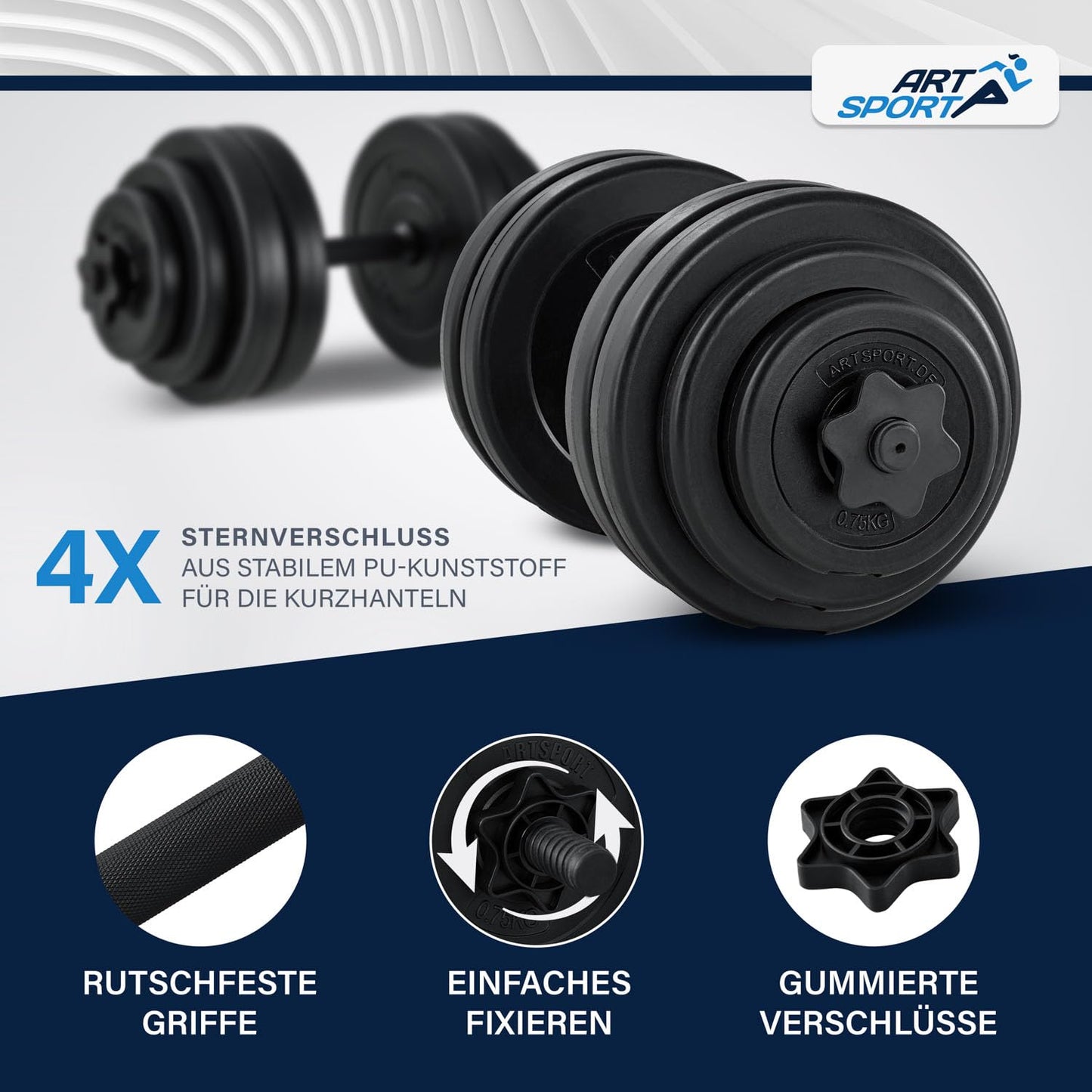 ArtSport 2er dumbbell set 30kg - dumbbell set with 2 dumbbells, 16 weight plates, and star locks - strength training dumbbell set dumbbell