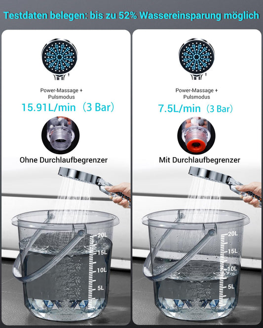 1.8m hose showerhead, YEAUPE showerhead with filter, 6 spray modes, large water-saving showerhead, hand showerhead with anti-calc function for hard water, chrome